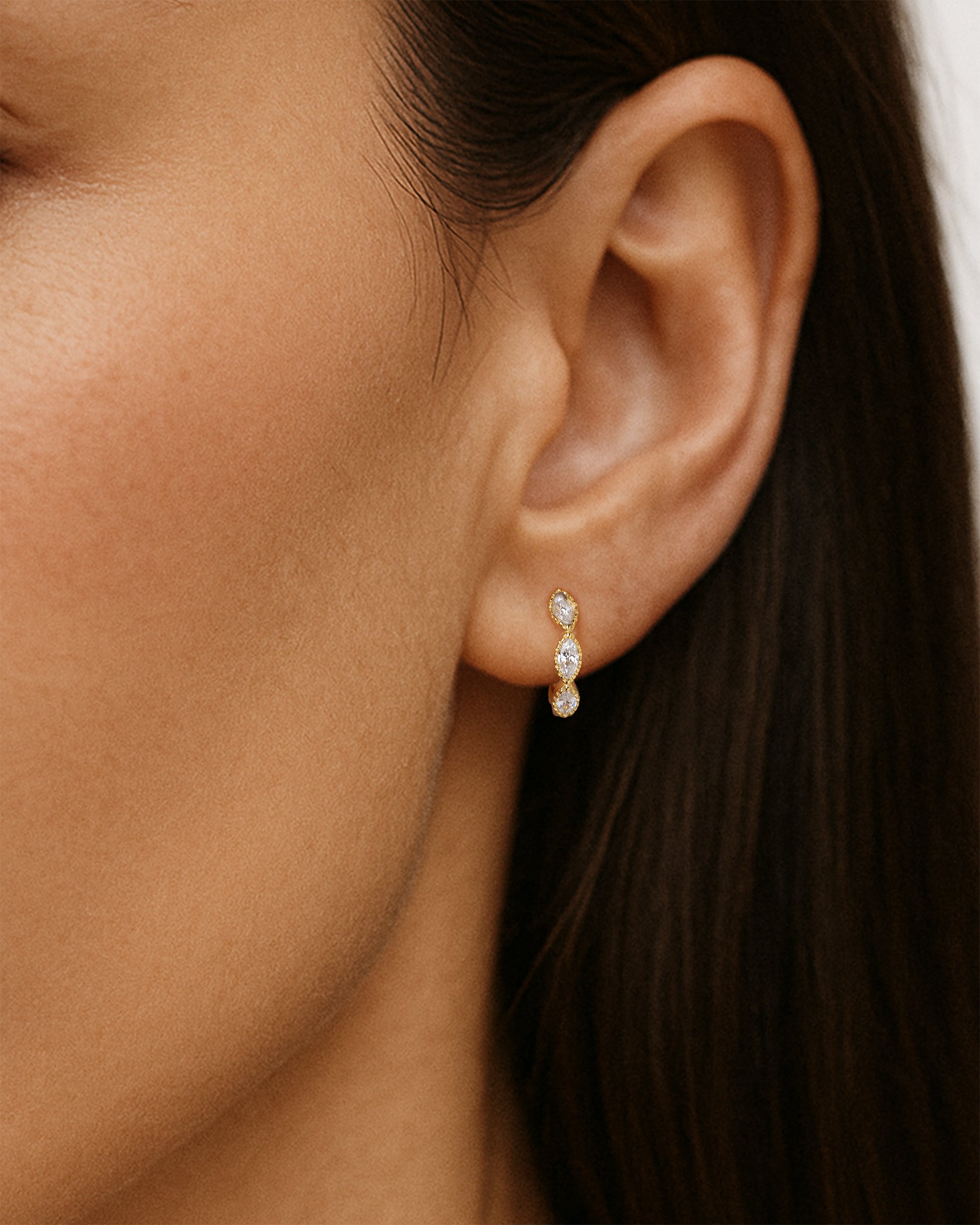Marquise Huggie Hoops in Gold — alternate view