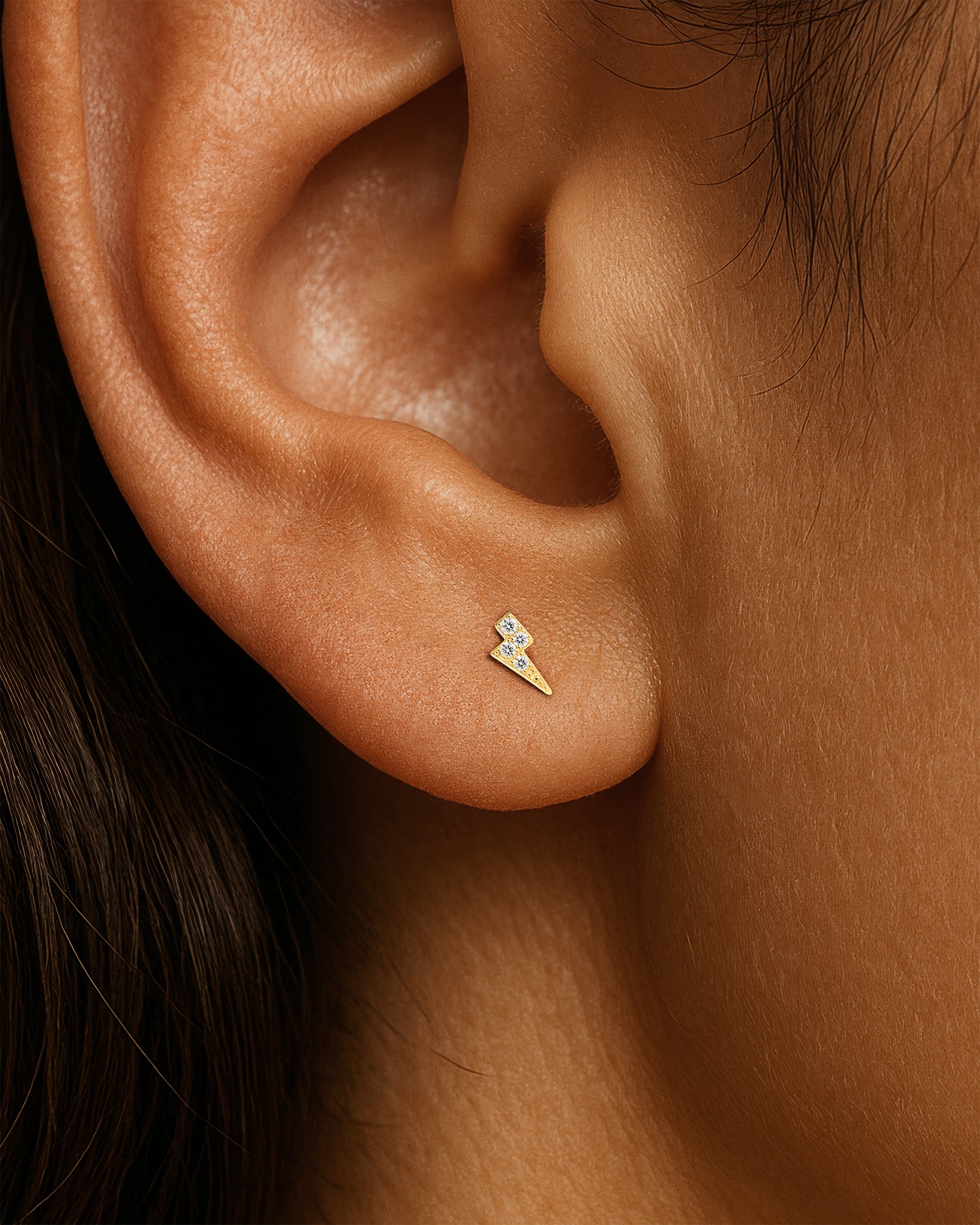 Mini Pave Lightning Studs in Gold — alternate view