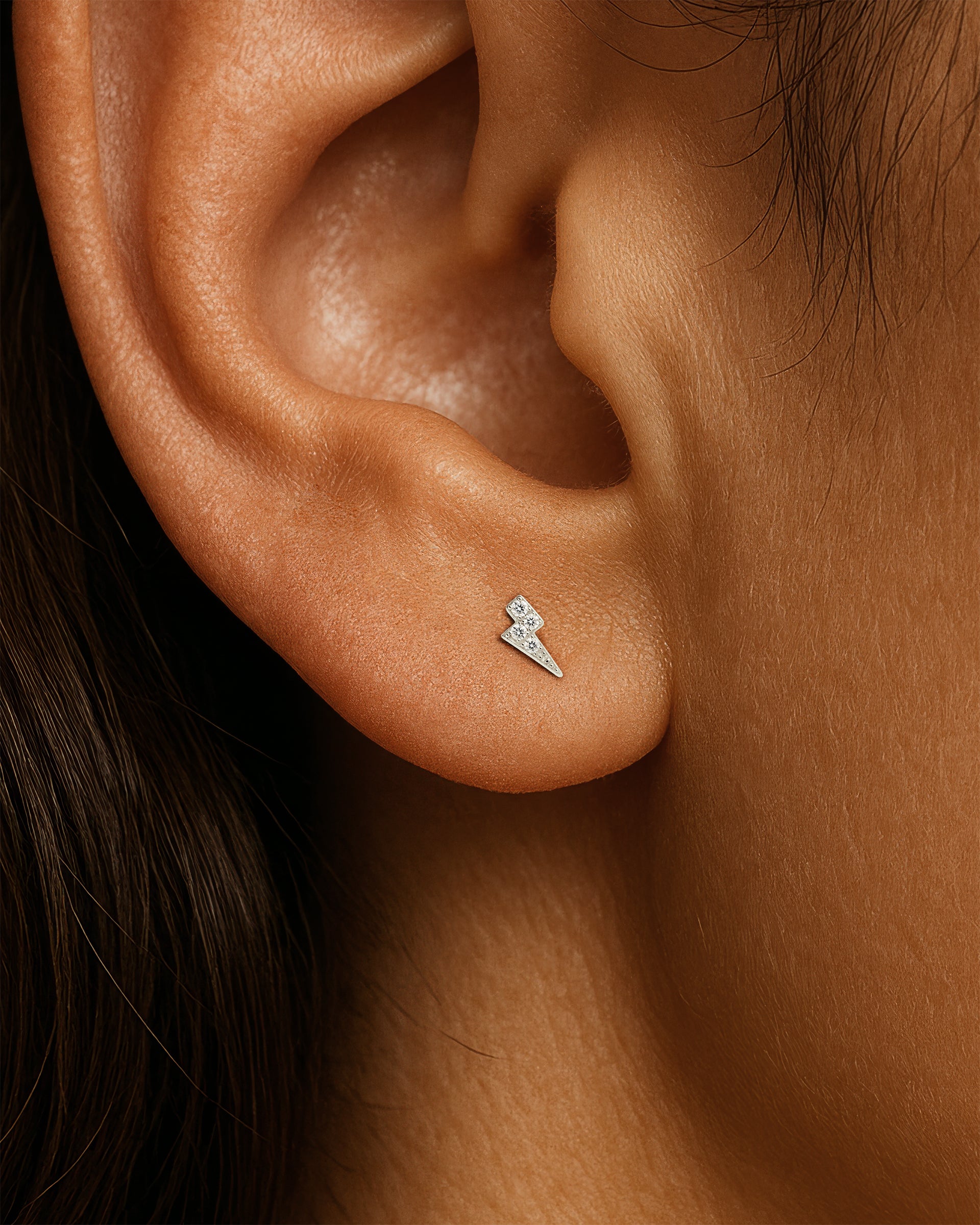 Mini Pave Lightning Studs in Silver — alternate view