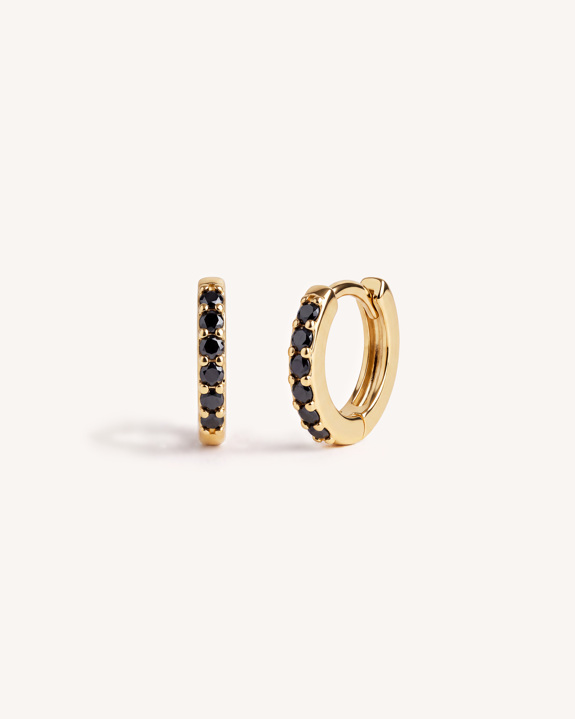 Mini Pave Huggies with Black CZ stones in Gold