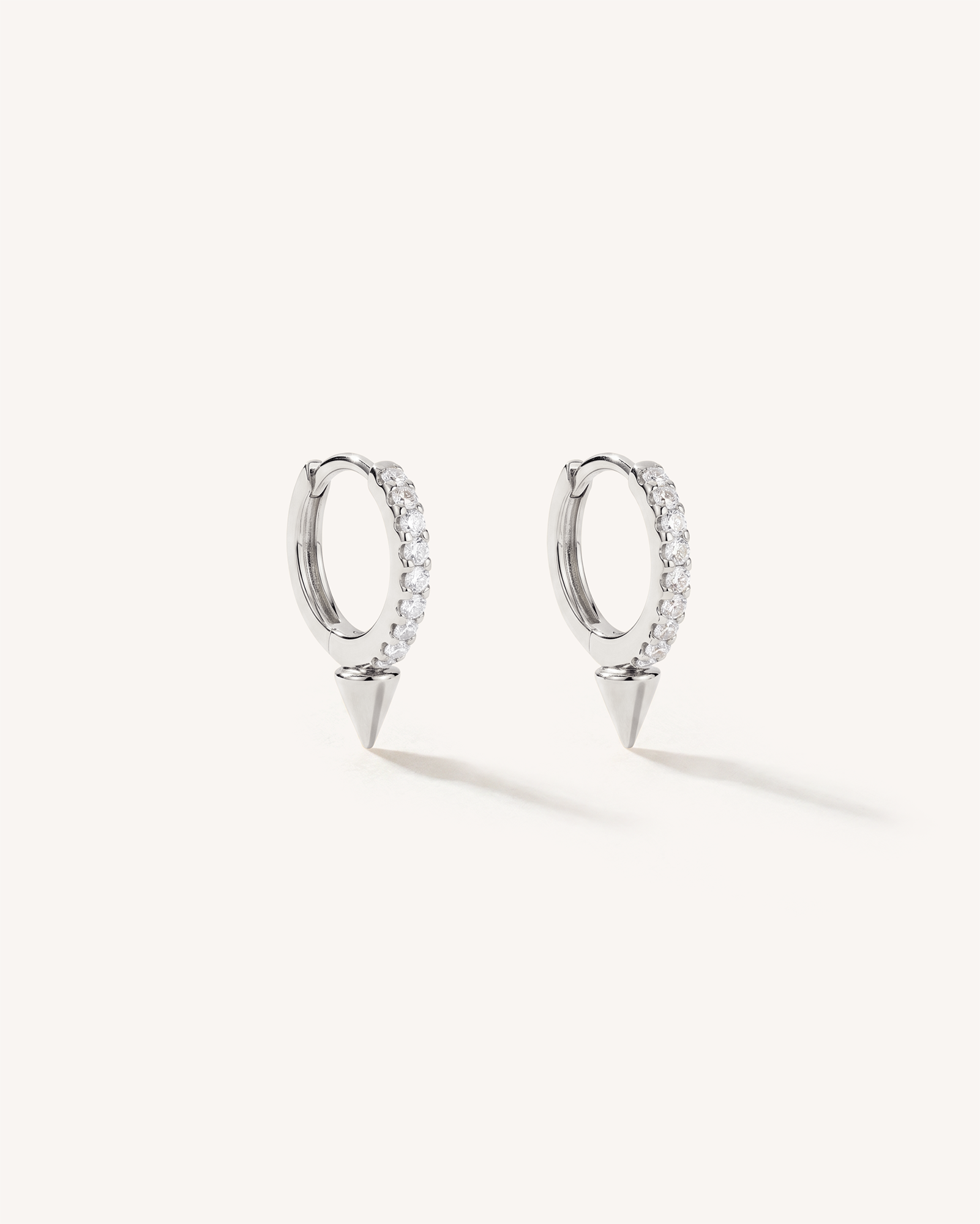 Mini Spike Pave Huggie Hoops in Silver