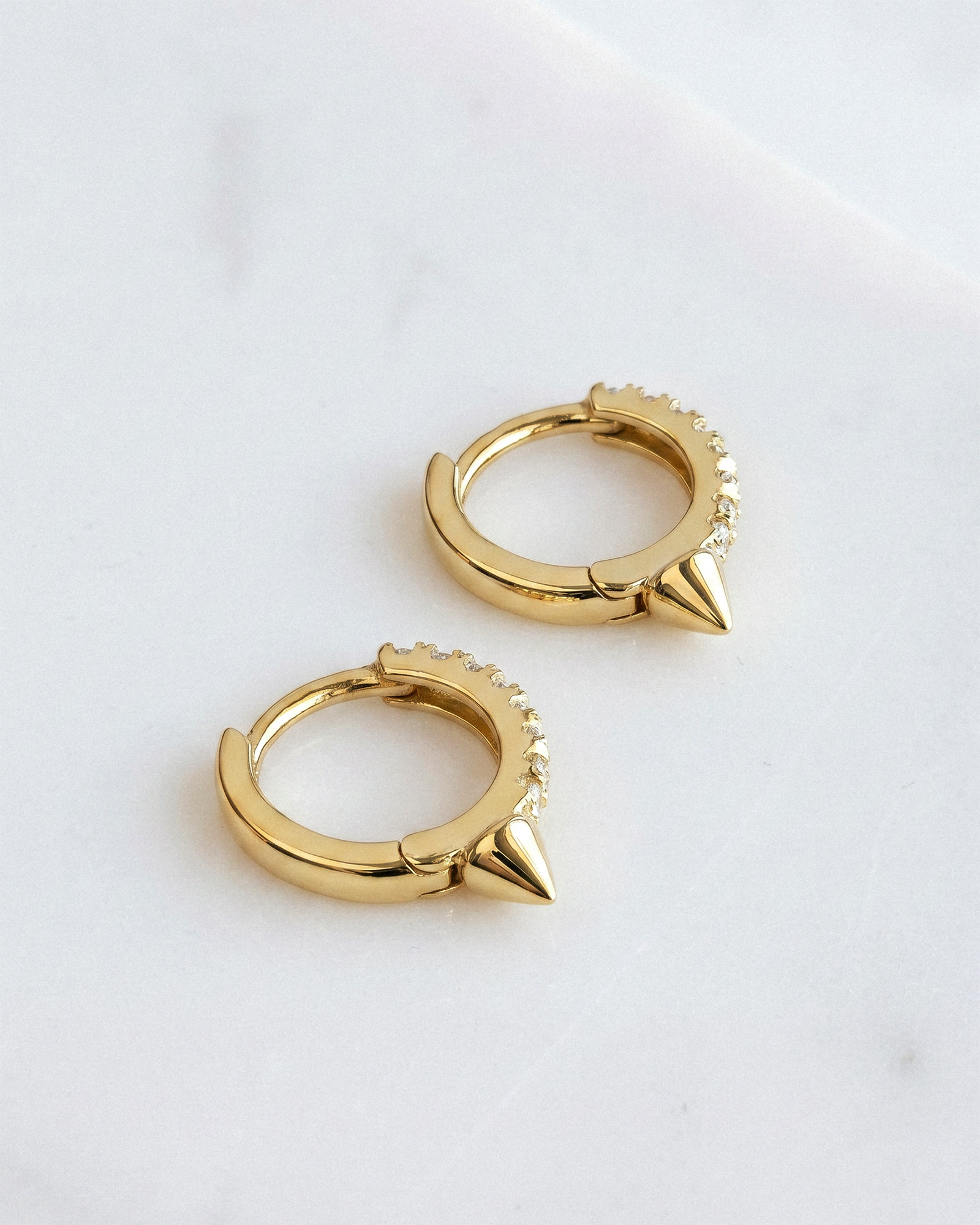Mini Spike Pave Huggie Hoops in Gold — alternate view