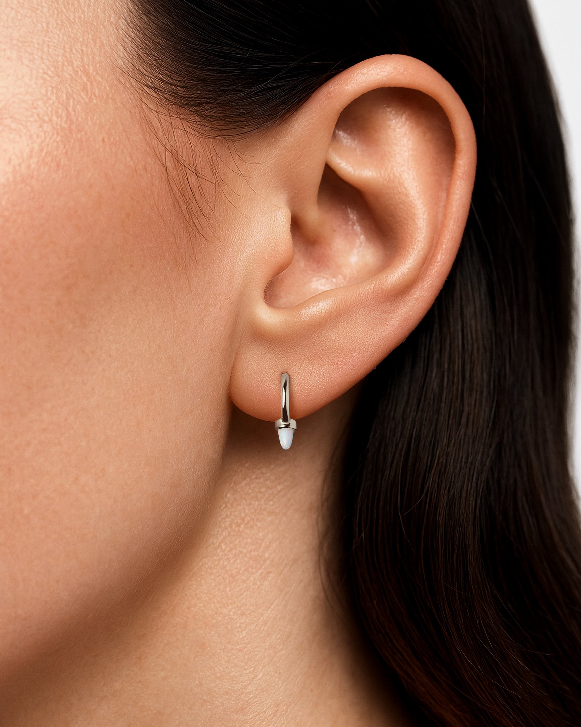 Opal Spike Huggie Hoops in Silver — alternate view