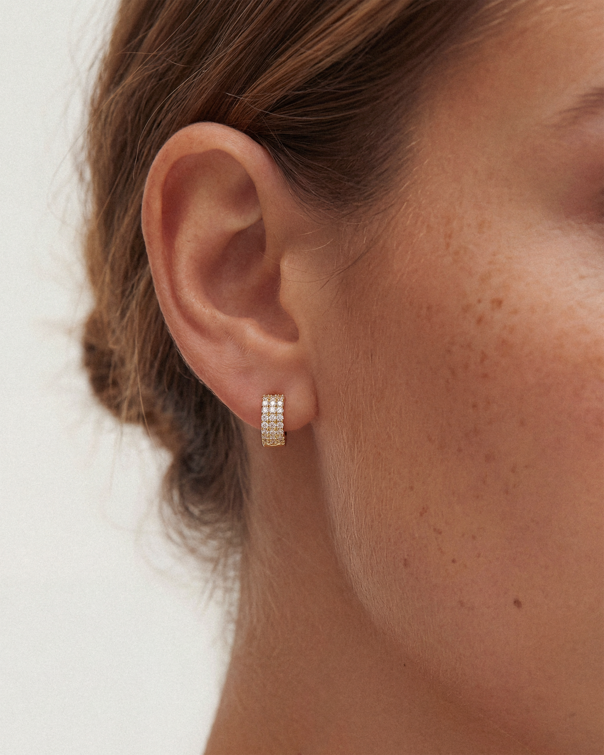 Pave Triple Row Huggie Hoops