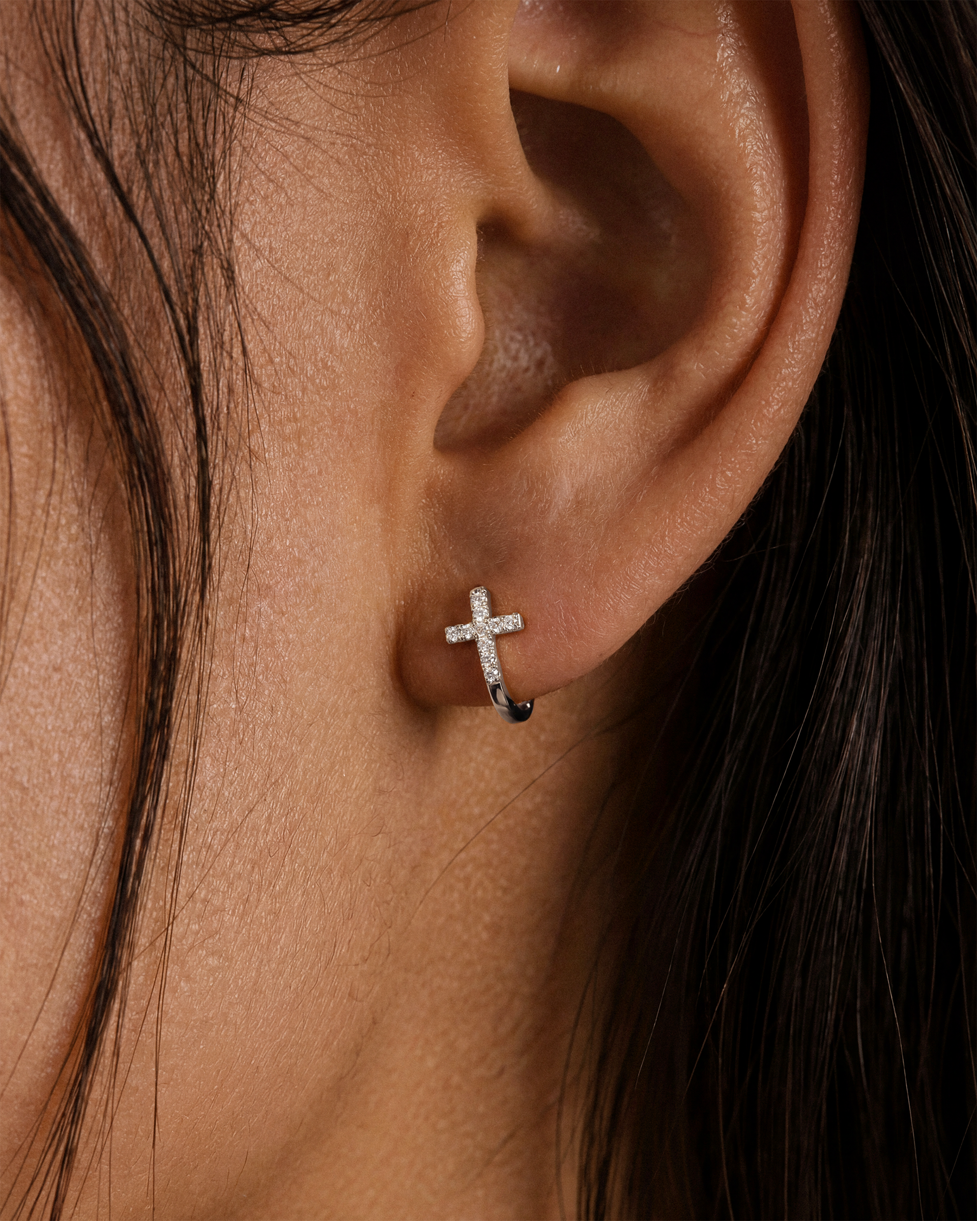 Pave Cross Huggie Hoops