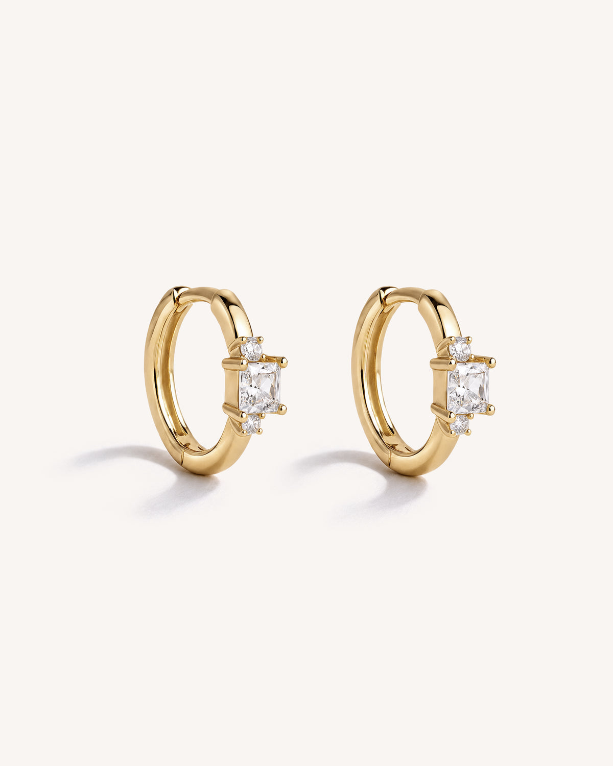 Princess Cut Crystal Hoops in 18k Gold