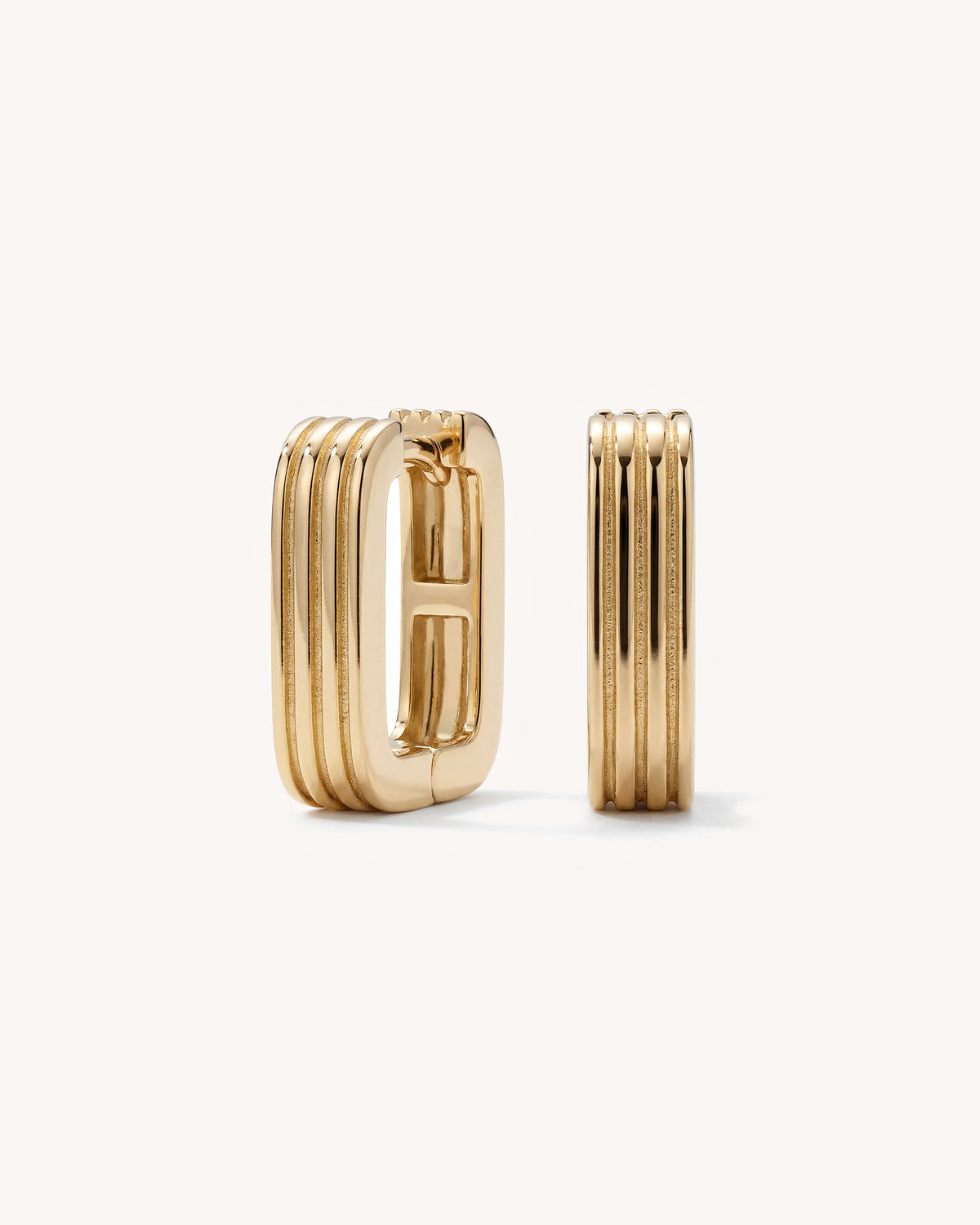 Square Ridge Huggie Hoops in Gold