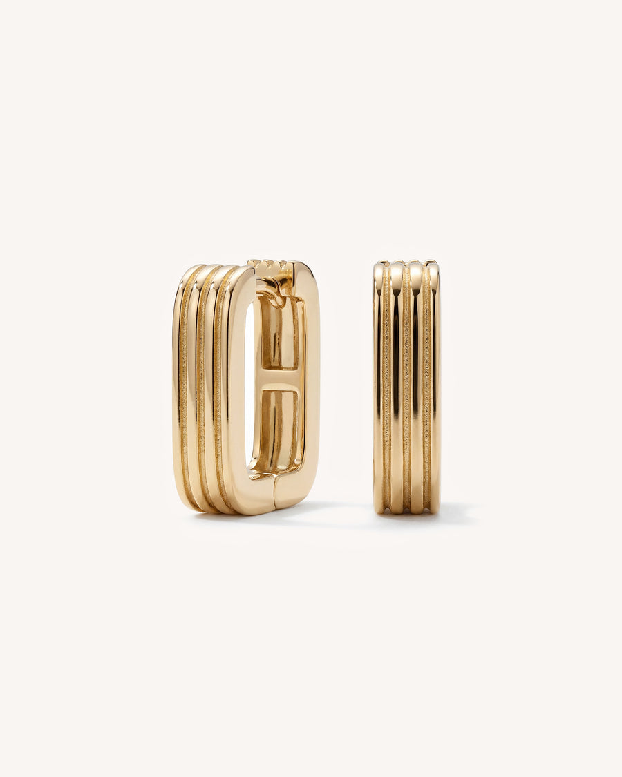 Square Ridge Huggie Hoops in Gold