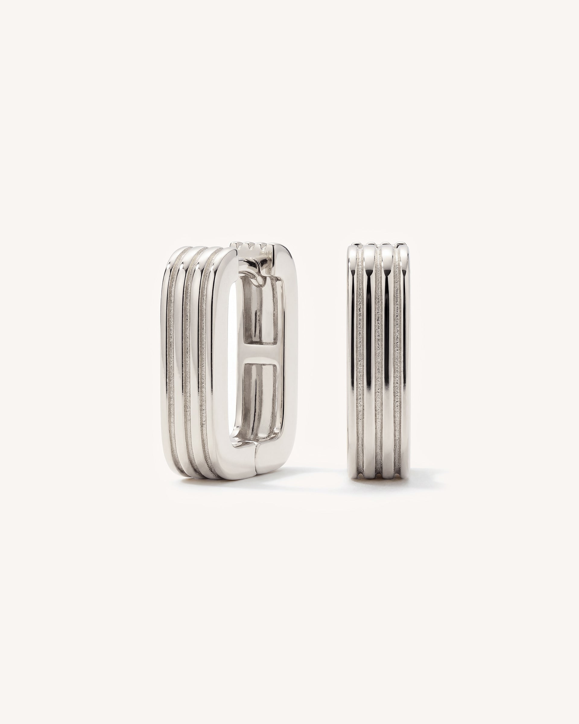 Ridge Square Huggie Hoops in Sterling Silver