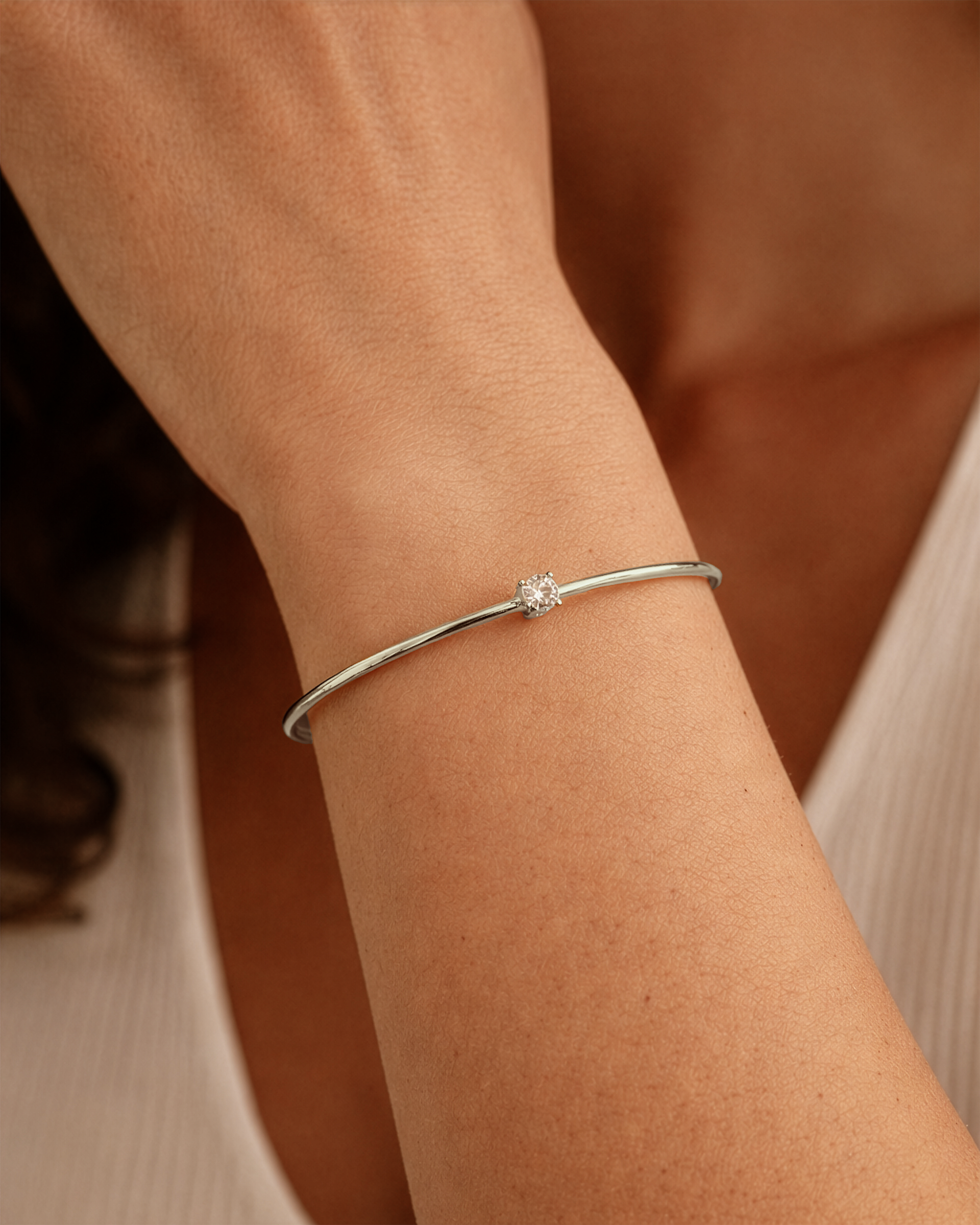 Solitaire Cuff Bracelet in Silver — alternate view