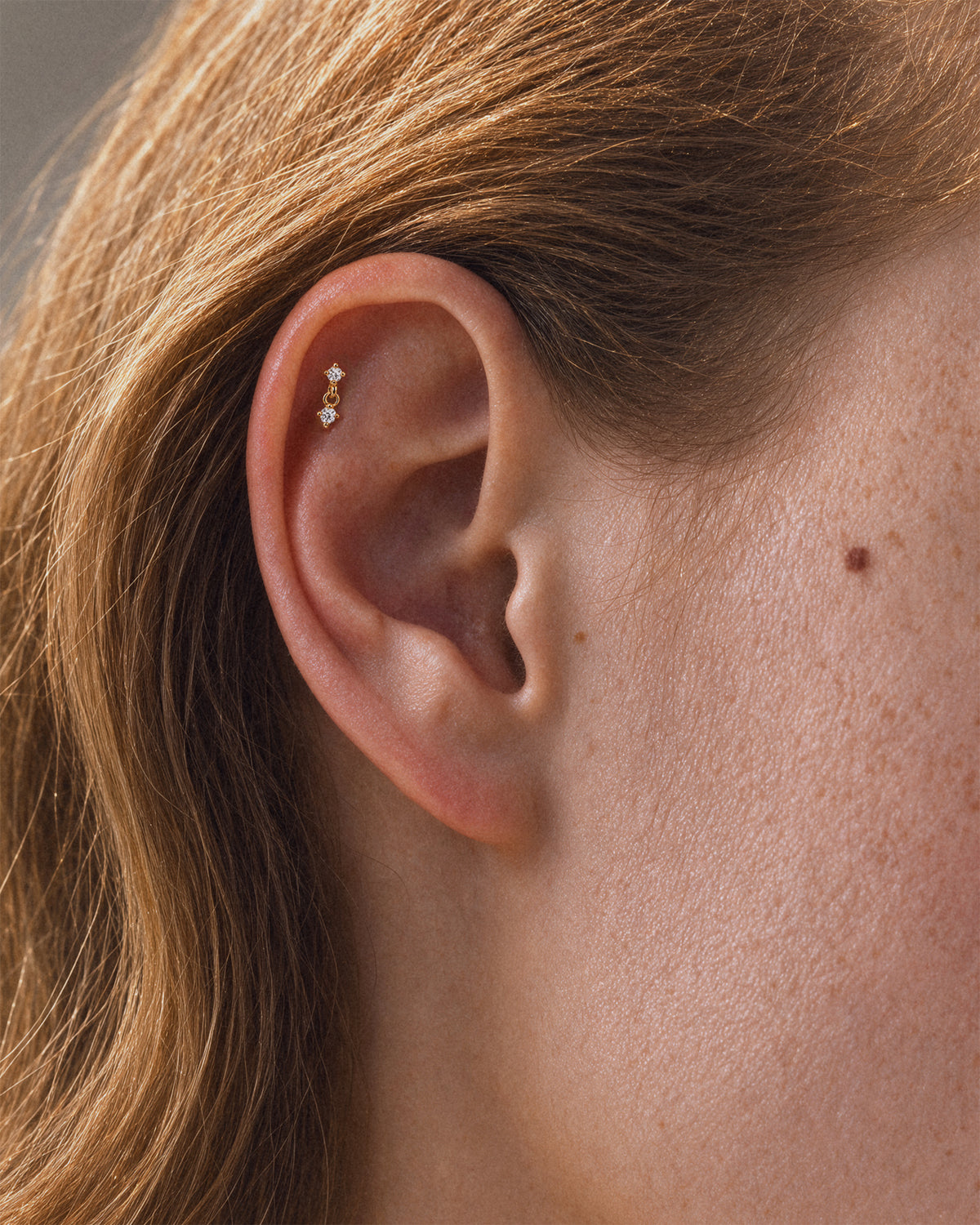 Solitaire Drop Labret Stud in 18k Gold over 925 Sterling Silver