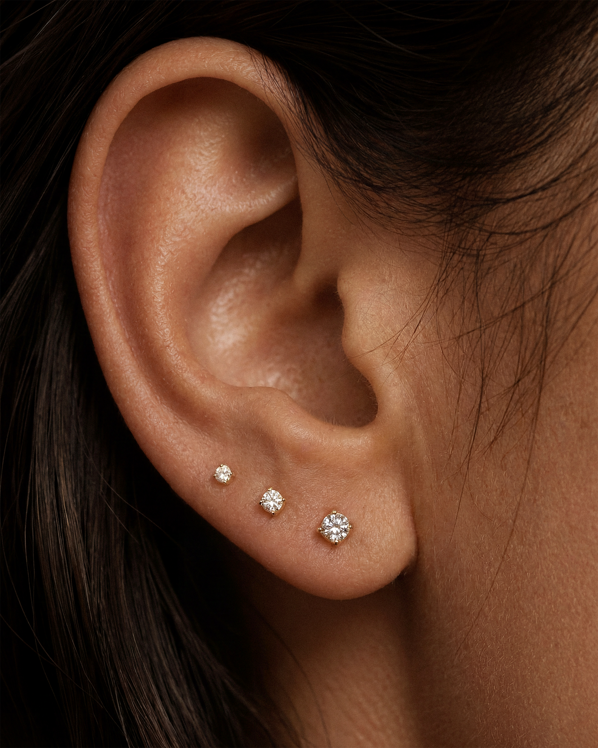 Solitaire Studs 3mm in Gold — Crystal — alternate view