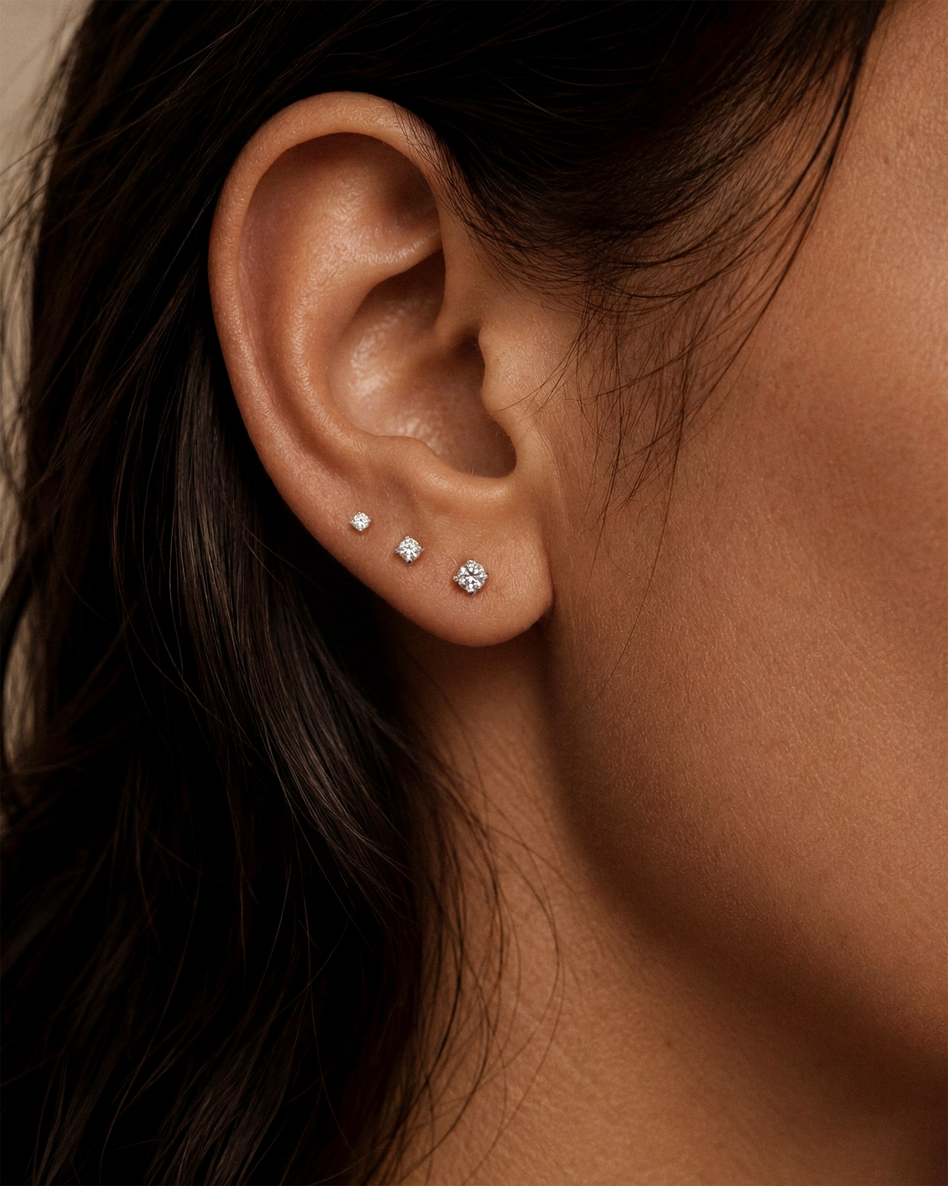 Solitaire Studs 3mm in Silver — Crystal — alternate view