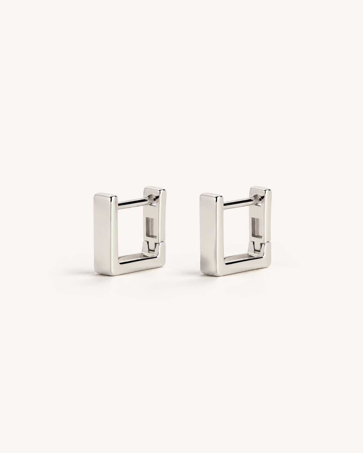 Square Huggie Hoops in Silver