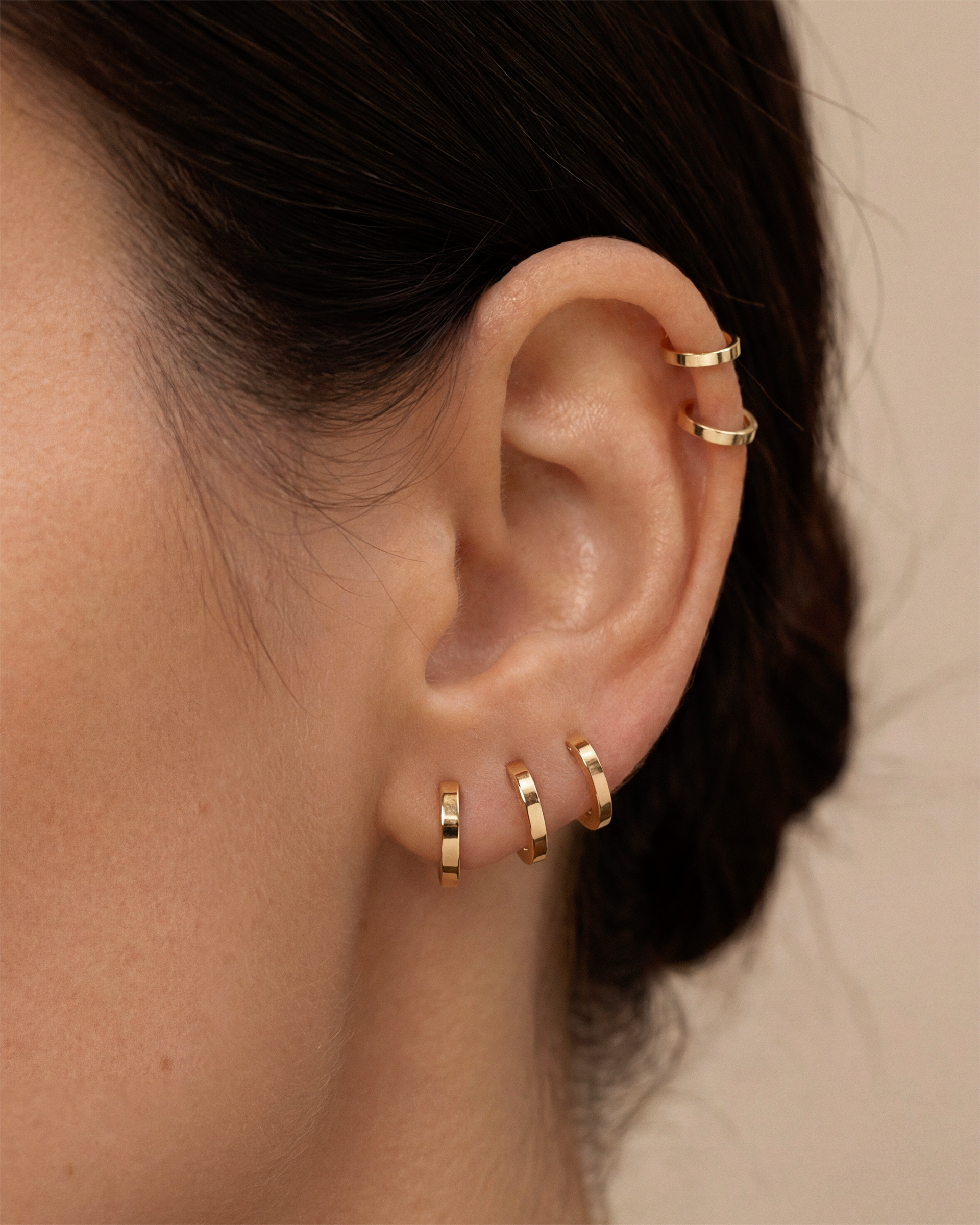 Square Edge Huggie Hoops 5mm in Gold