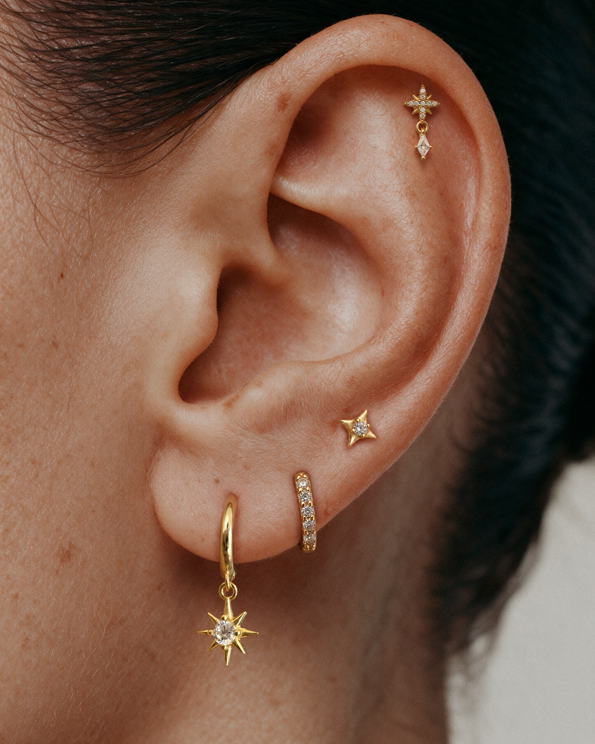 Starburst Labret Stud in 18k Gold over 925 Sterling Silver
