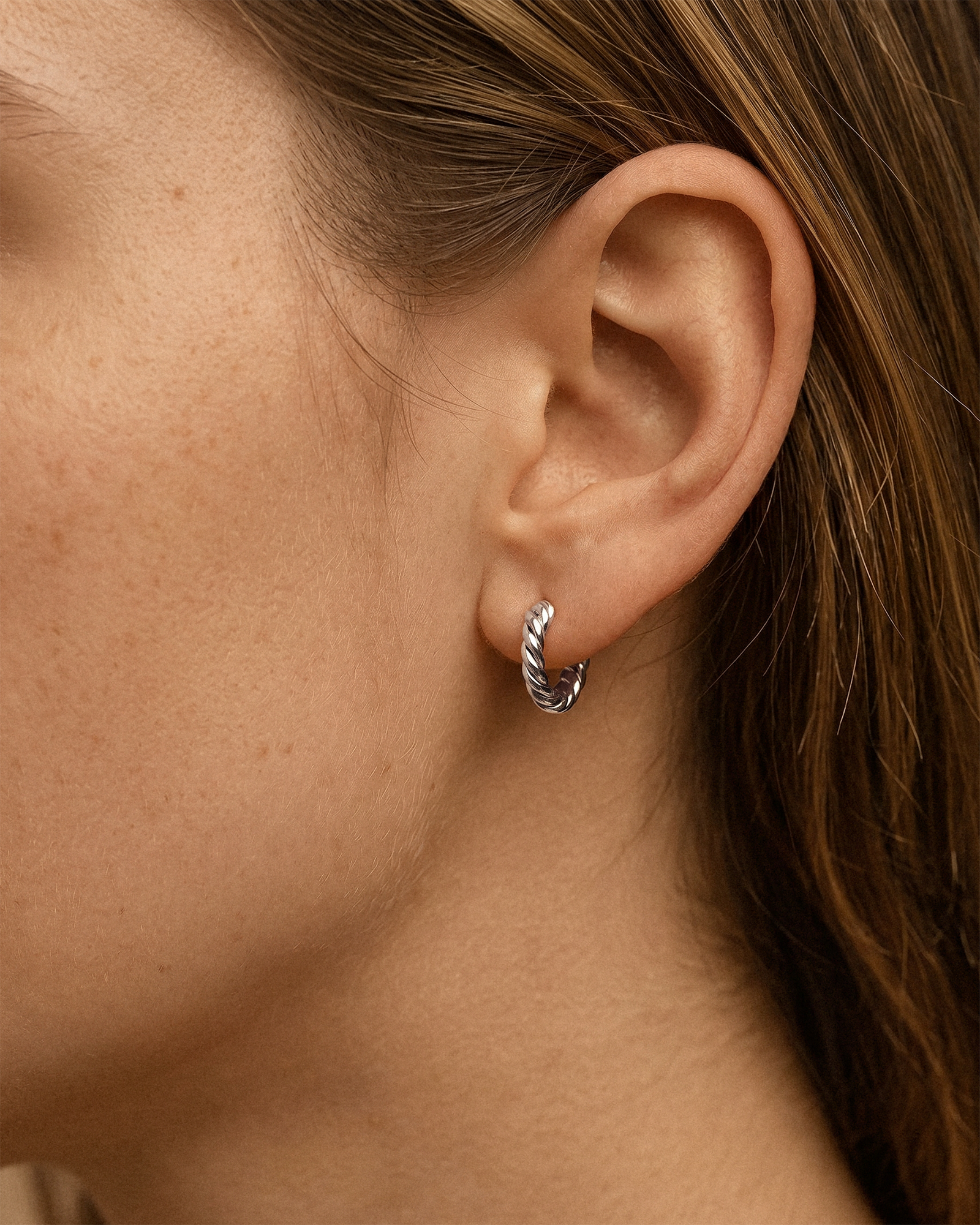 Thick Braid Hoops in Silver — alternate view