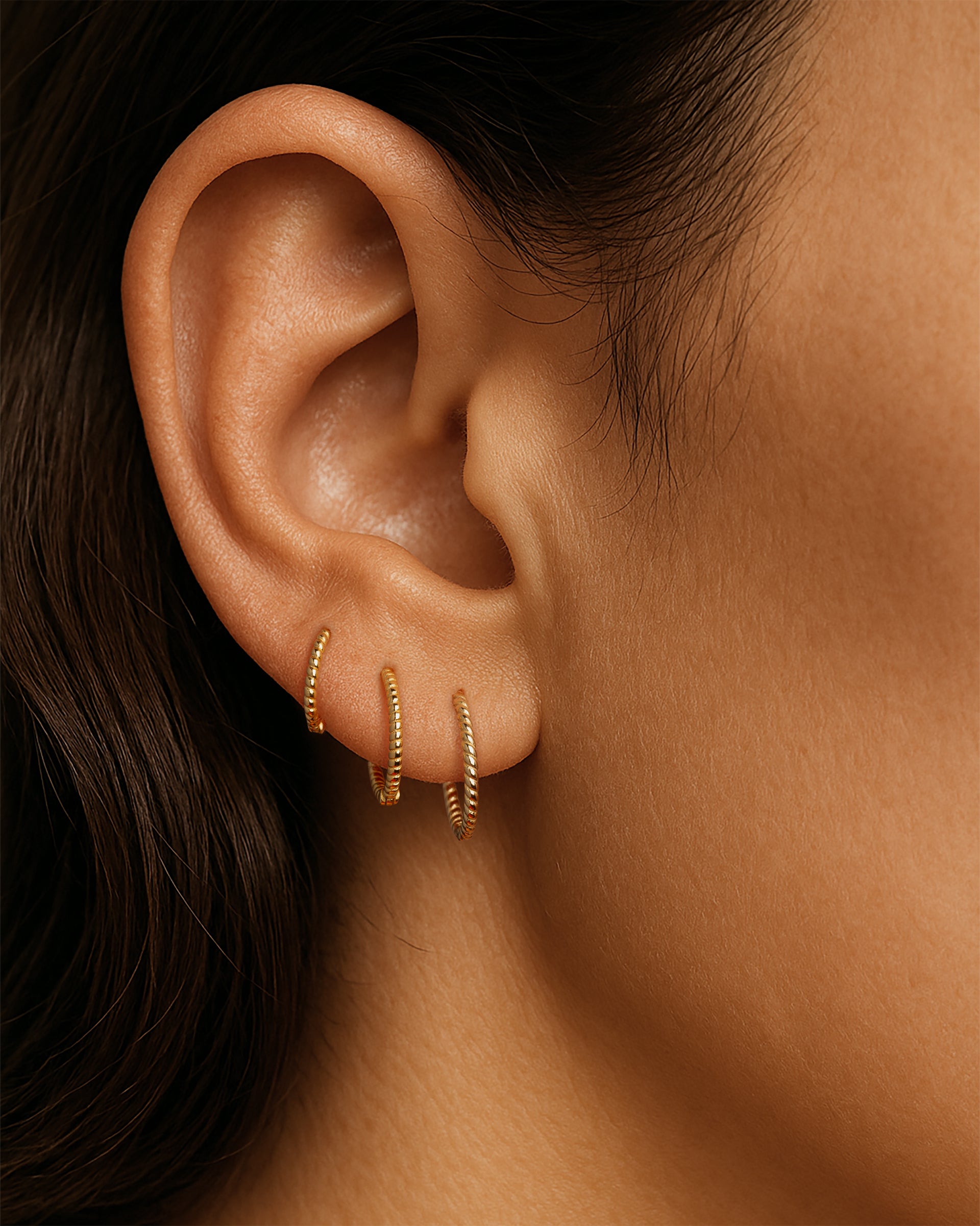 Thin Braid Hoops 8mm in Gold — alternate view