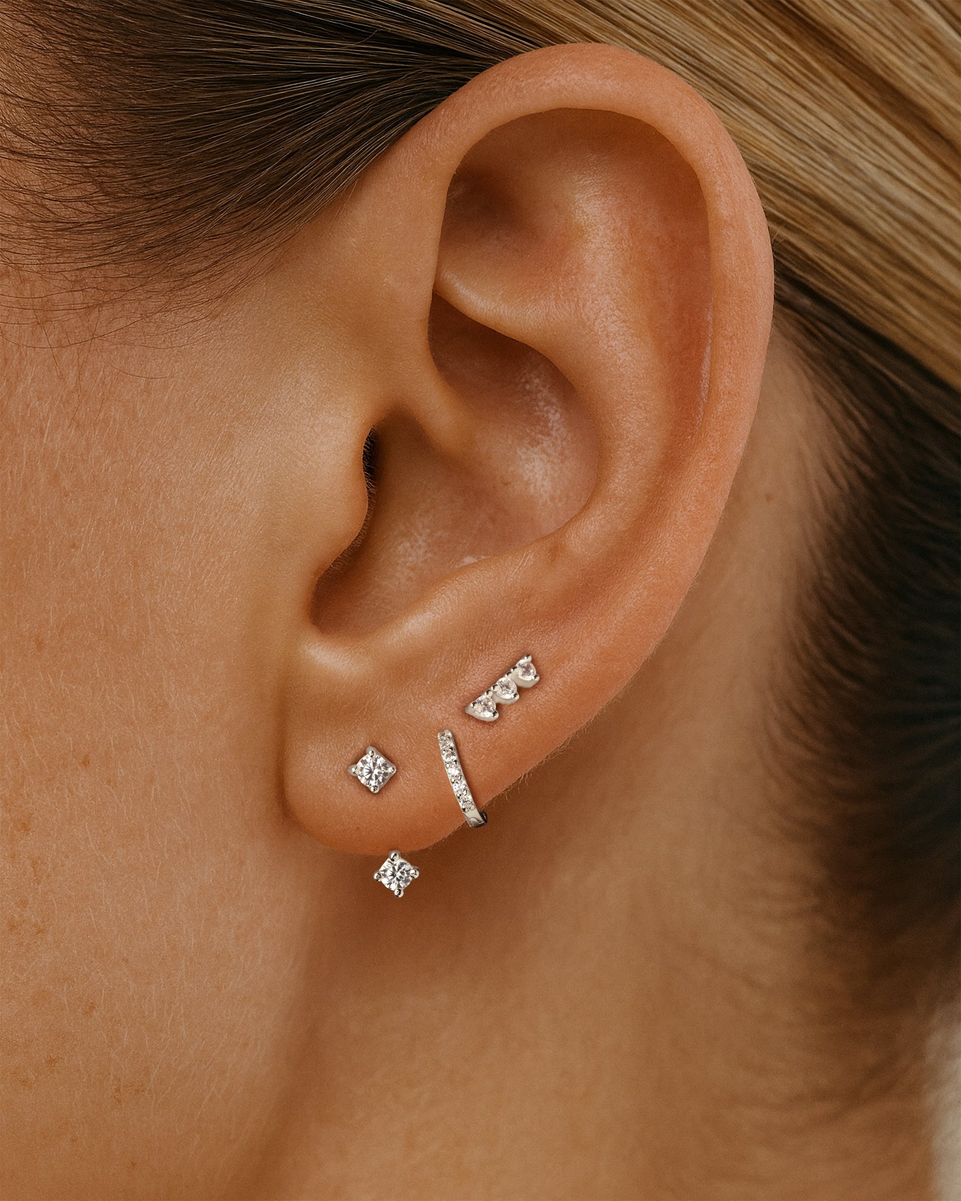 Three Crystal Studs in Silver — alternate view
