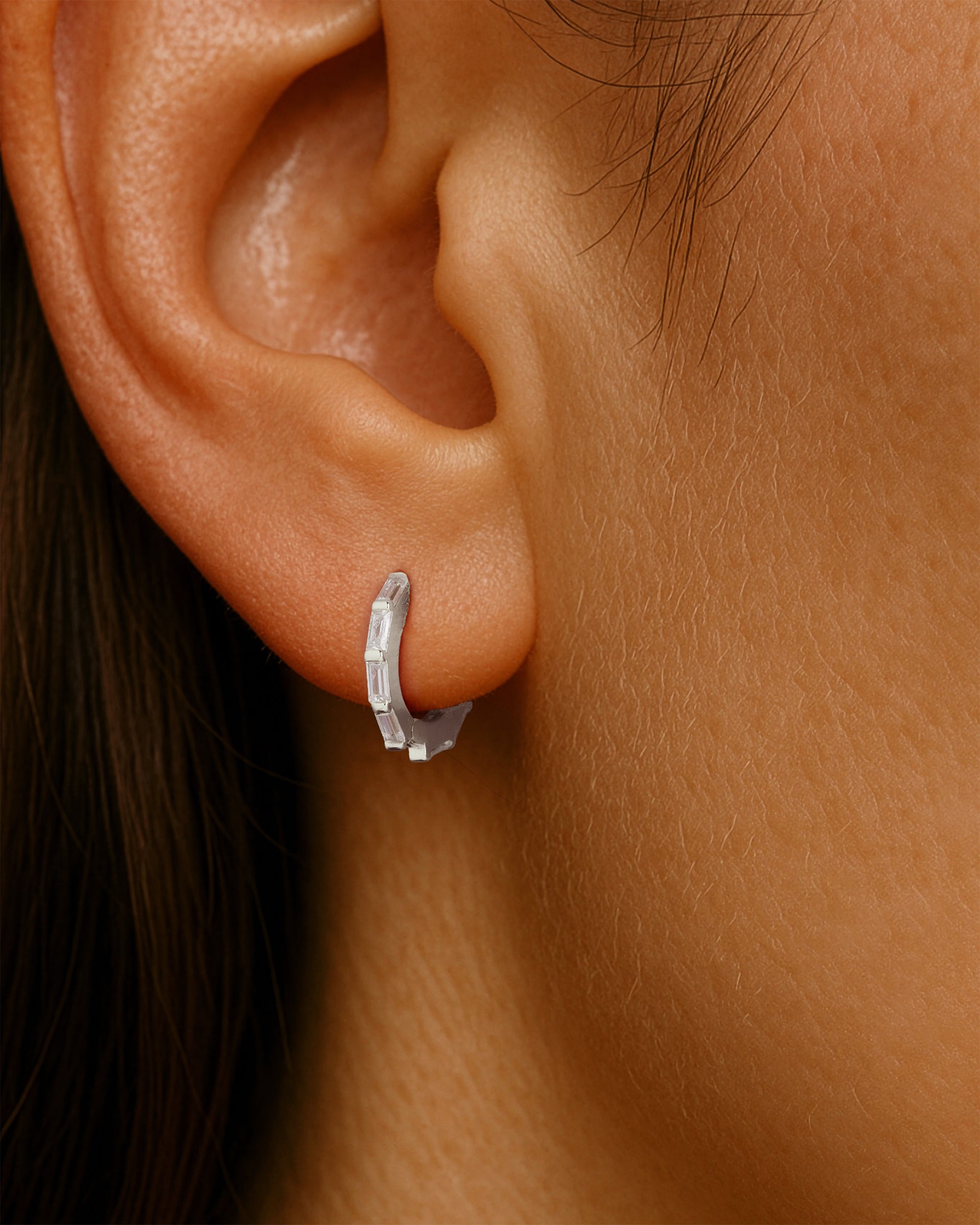 Baguette Hoops in Silver — alternate view