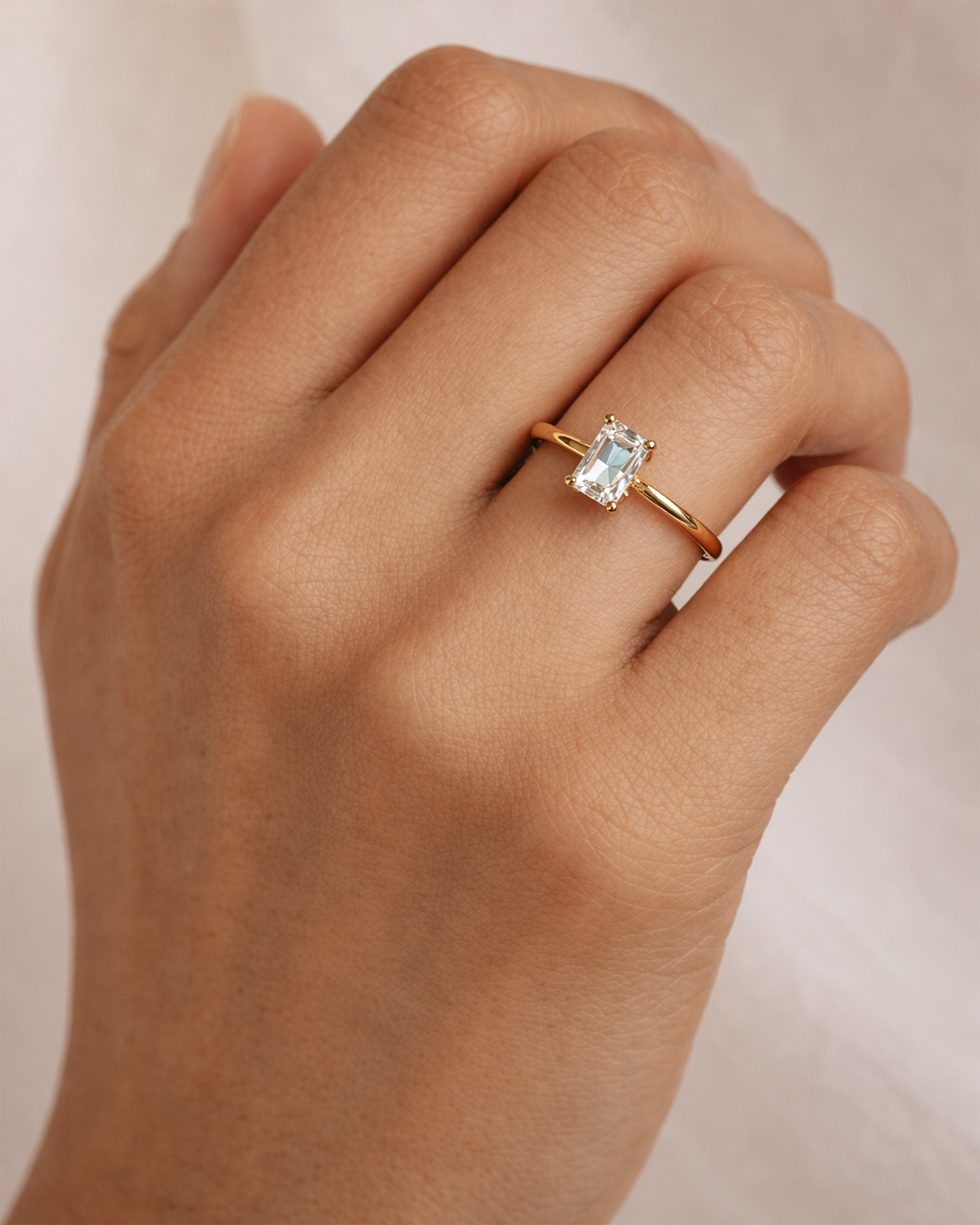 Solitaire Baguette Ring in Gold — Crystal — alternate view