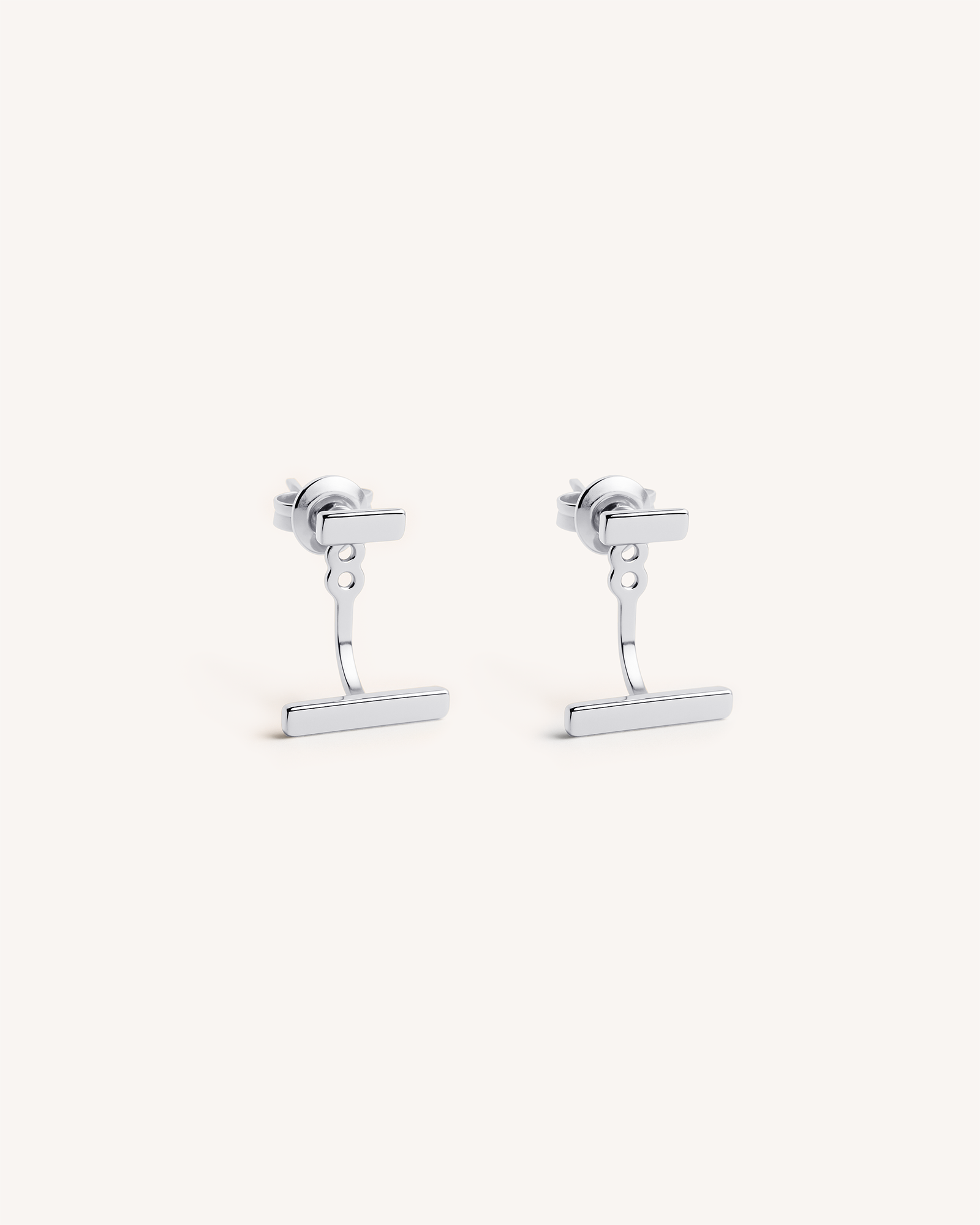 Bar Ear Jacket Stud Earrings in Silver