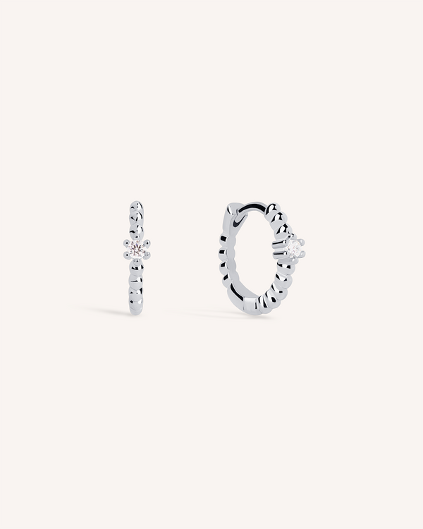 Beaded Solitaire Huggie Hoops