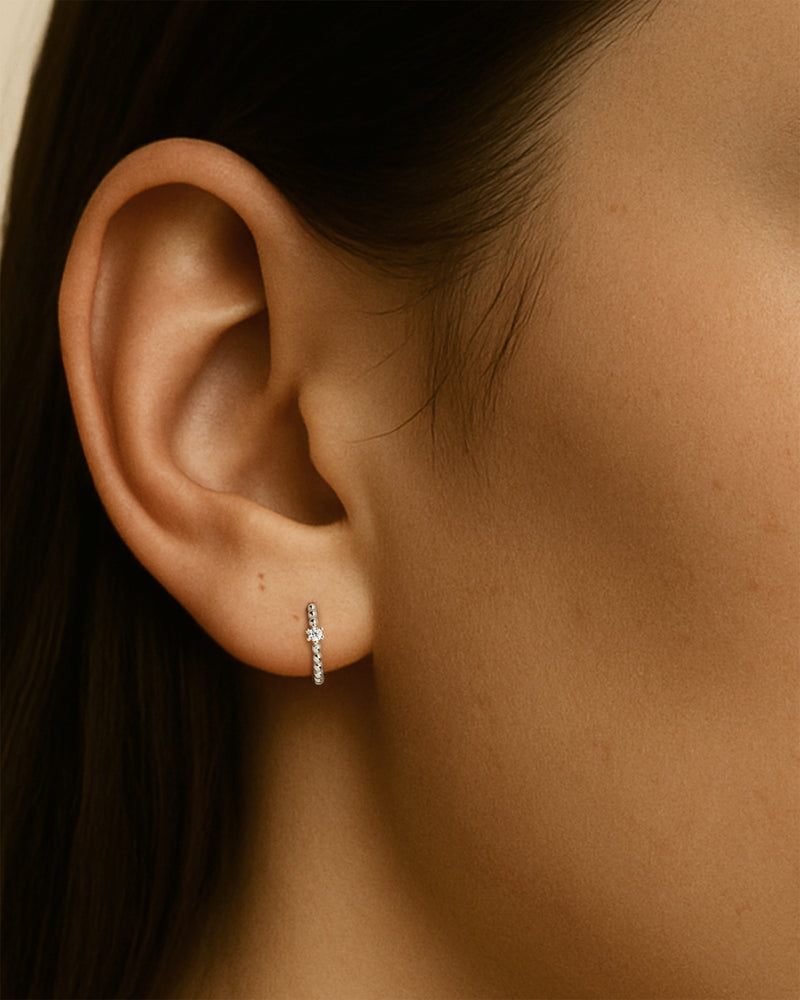 Beaded Solitaire Huggie Hoops
