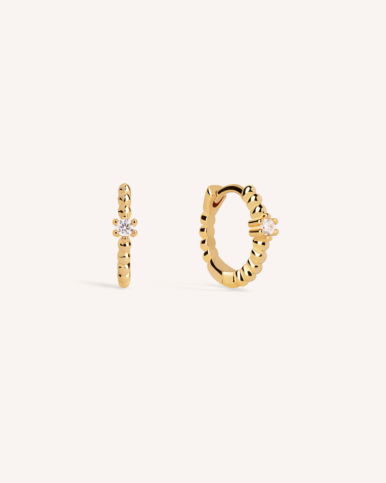 Beaded Solitaire Huggie Hoops in Gold