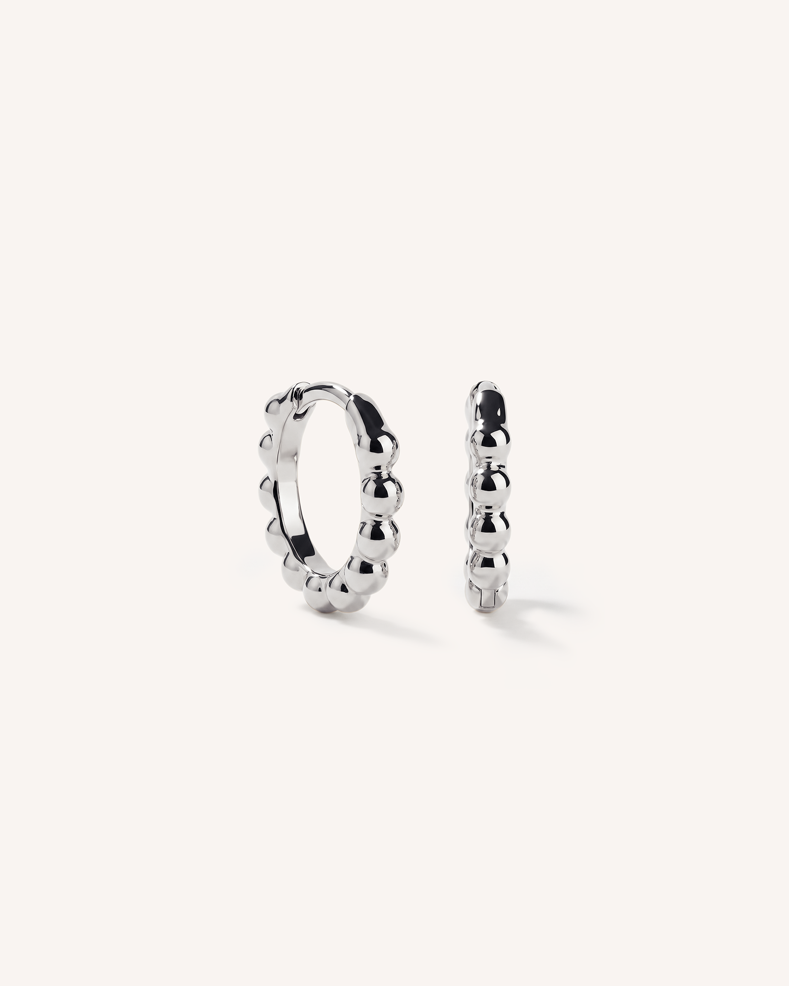 Beaded Huggie Hoops in Silver