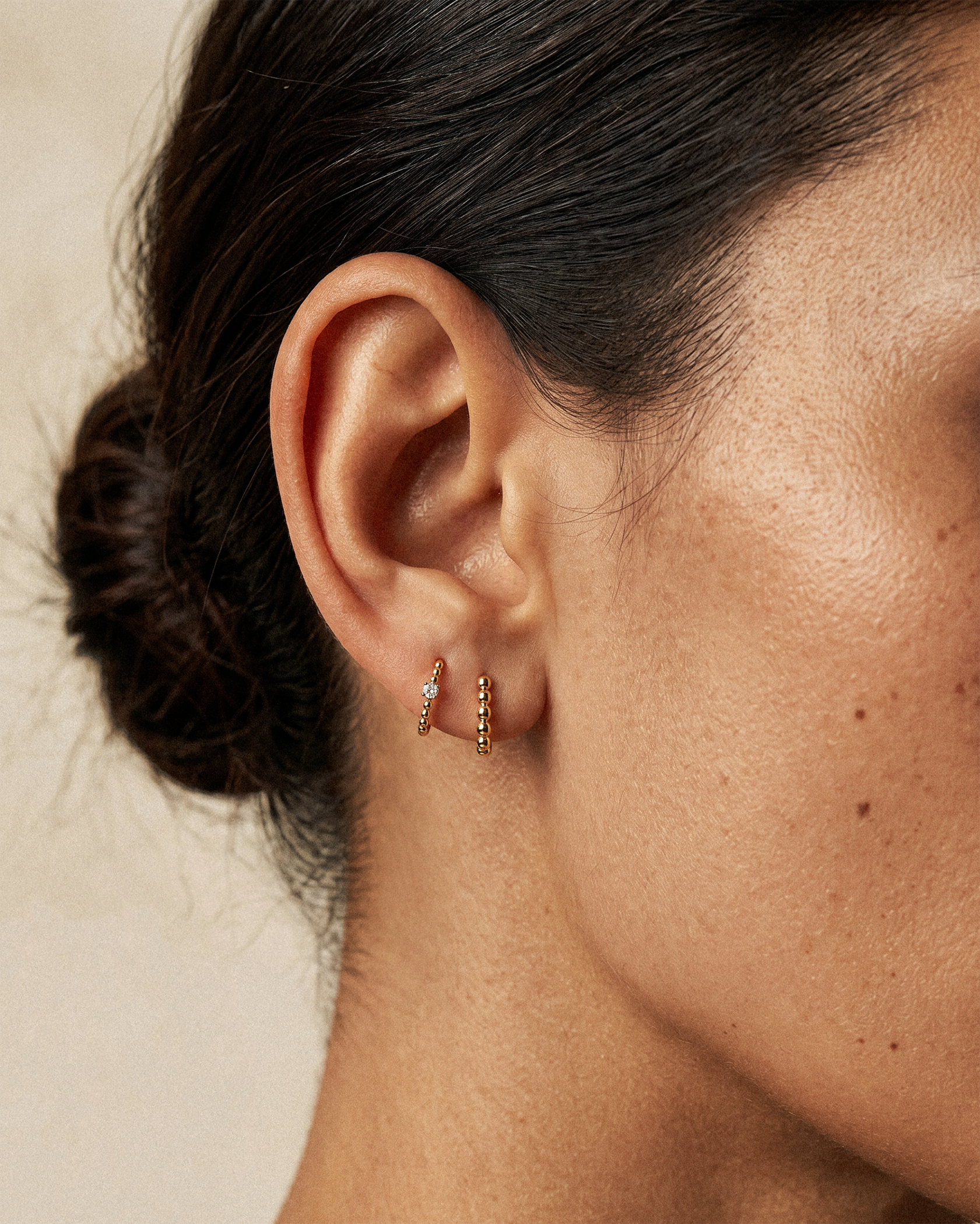 Beaded Solitaire Huggie Hoops in Gold — alternate view