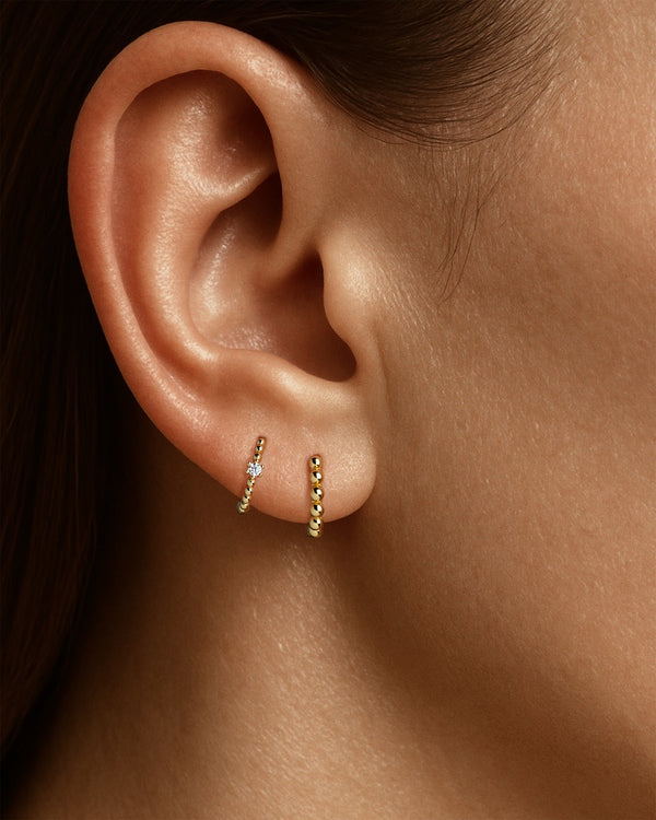 Beaded Solitaire Huggie Hoops