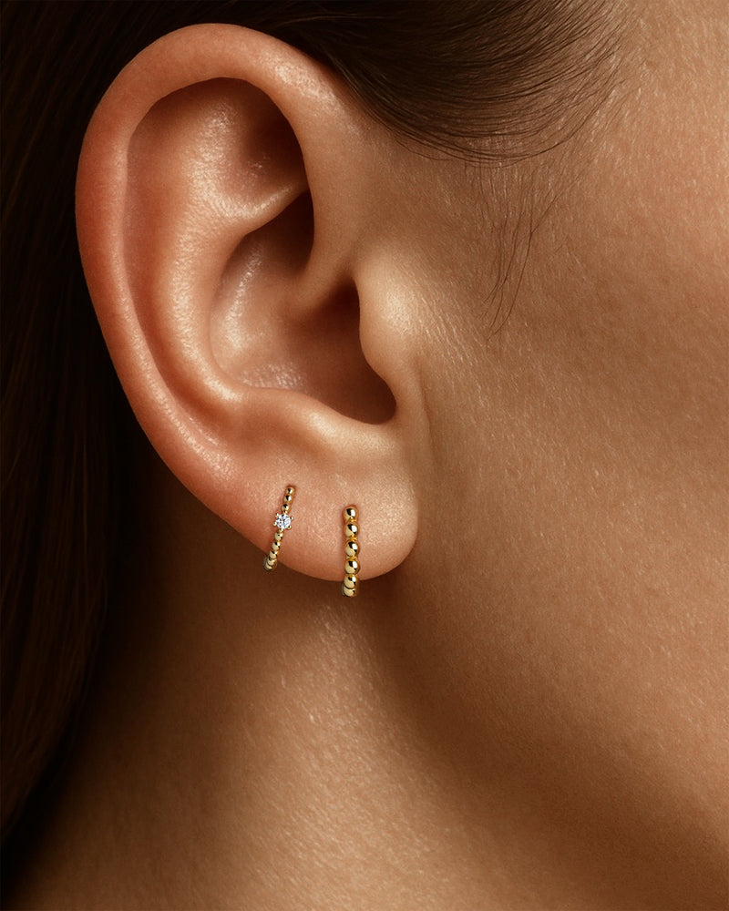 Beaded Solitaire Huggie Hoops