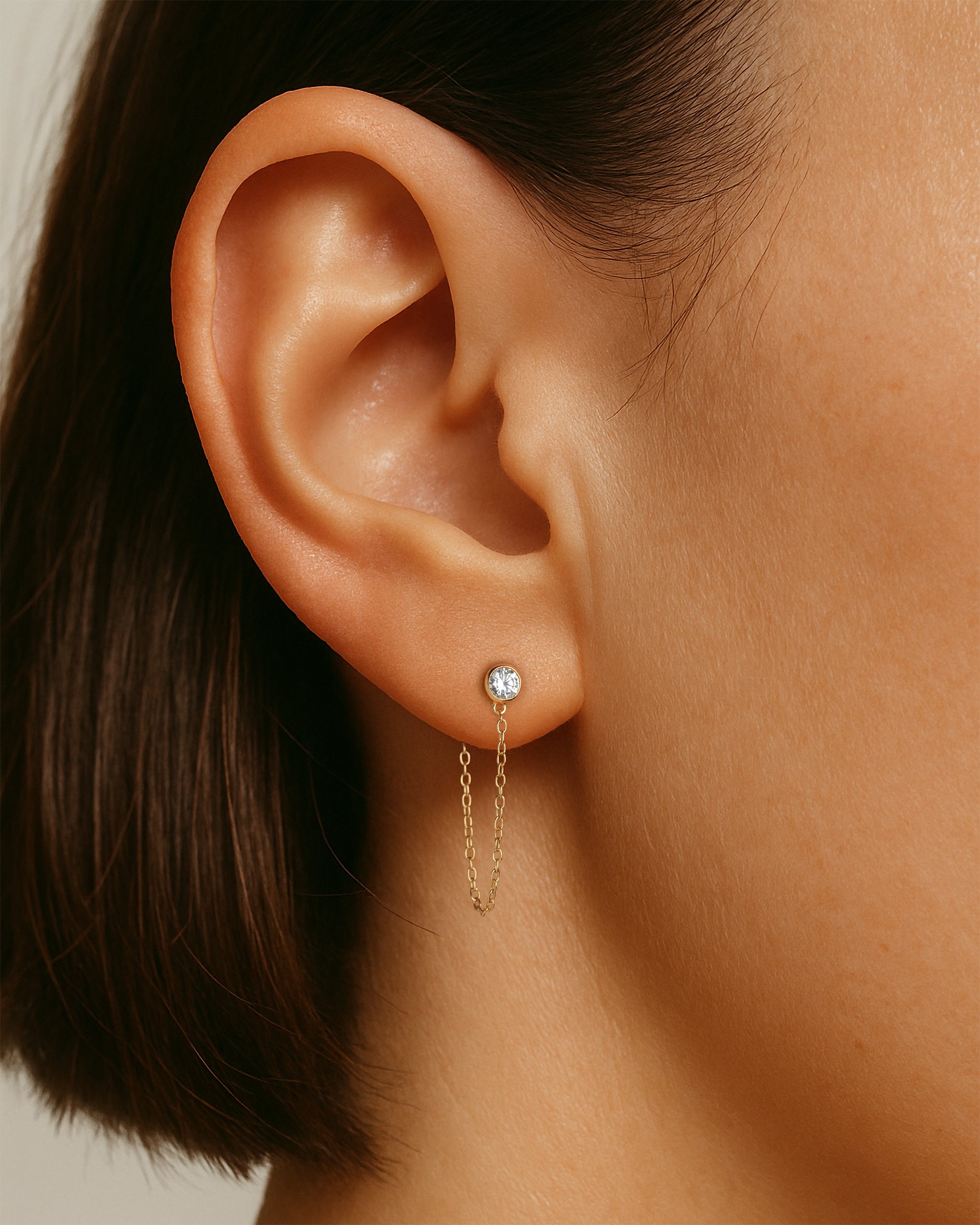 Solitaire Chain Stud Earrings in Gold — alternate view