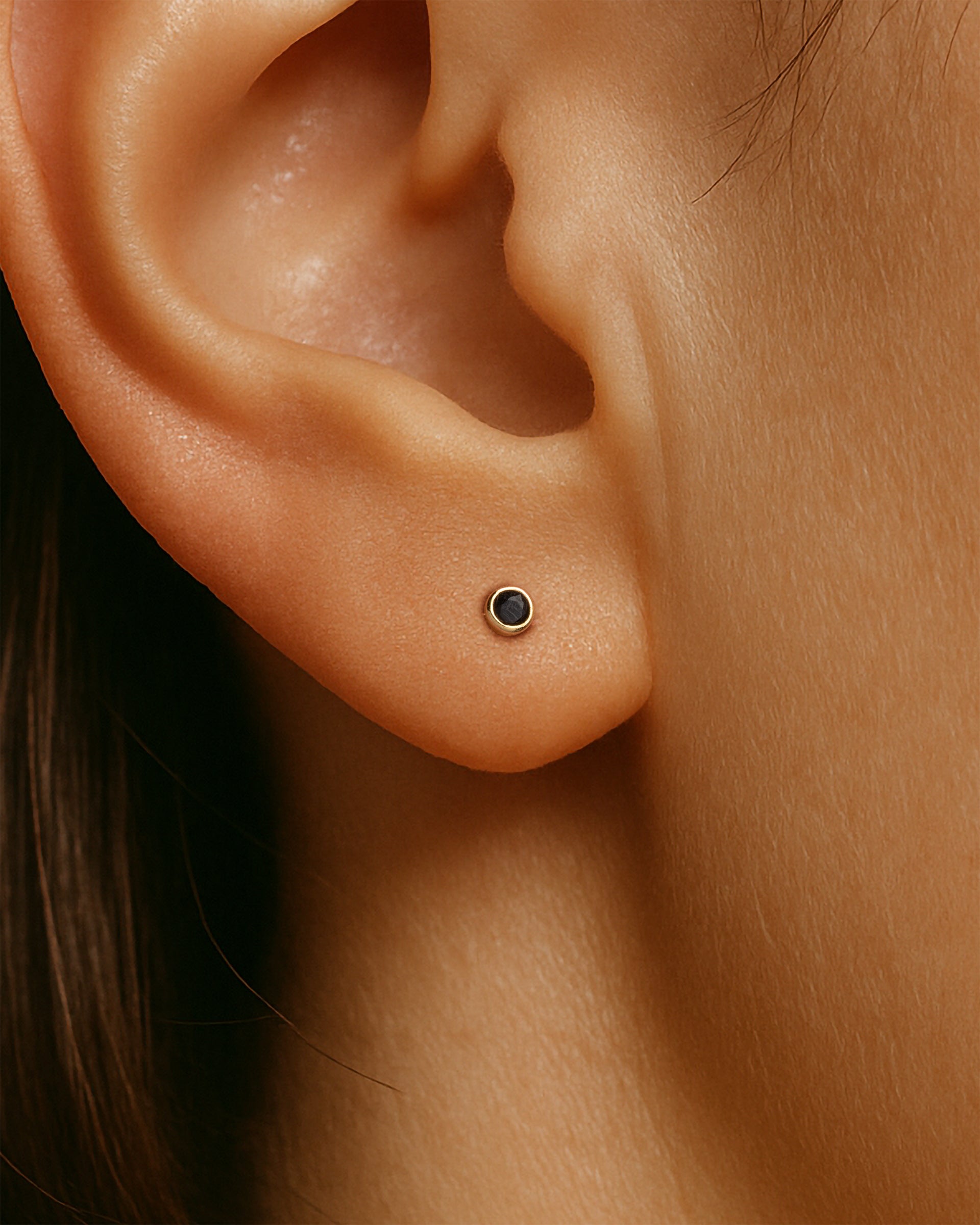 Mini Bezel Studs in Gold — Onyx — alternate view