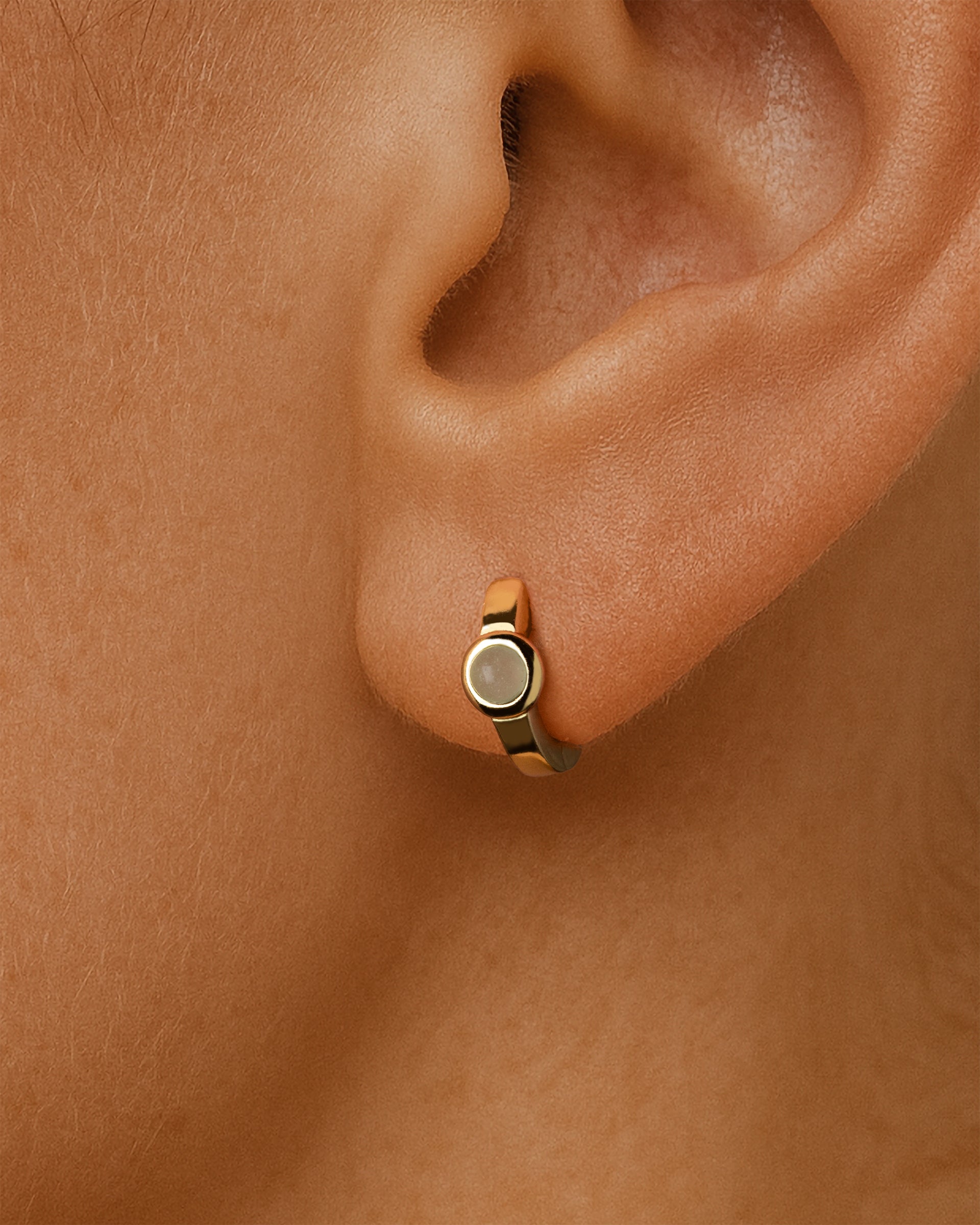 Chalcedony Huggie Hoops in Gold — alternate view
