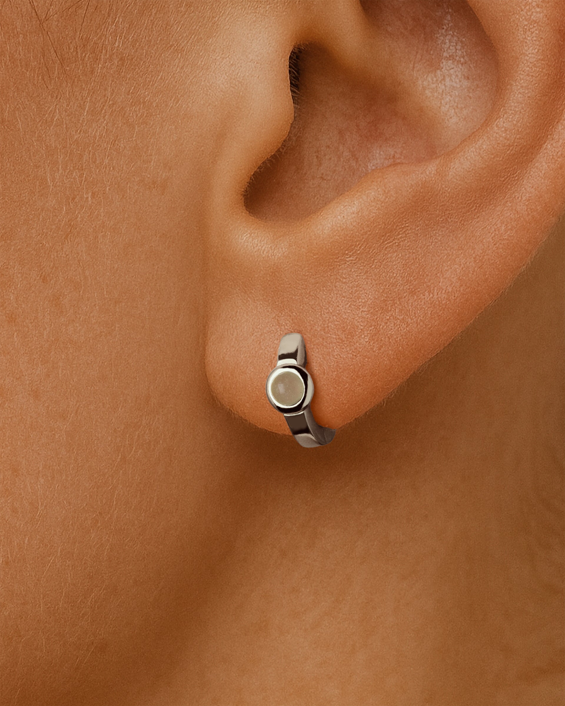 Chalcedony Huggie Hoops in Silver — alternate view