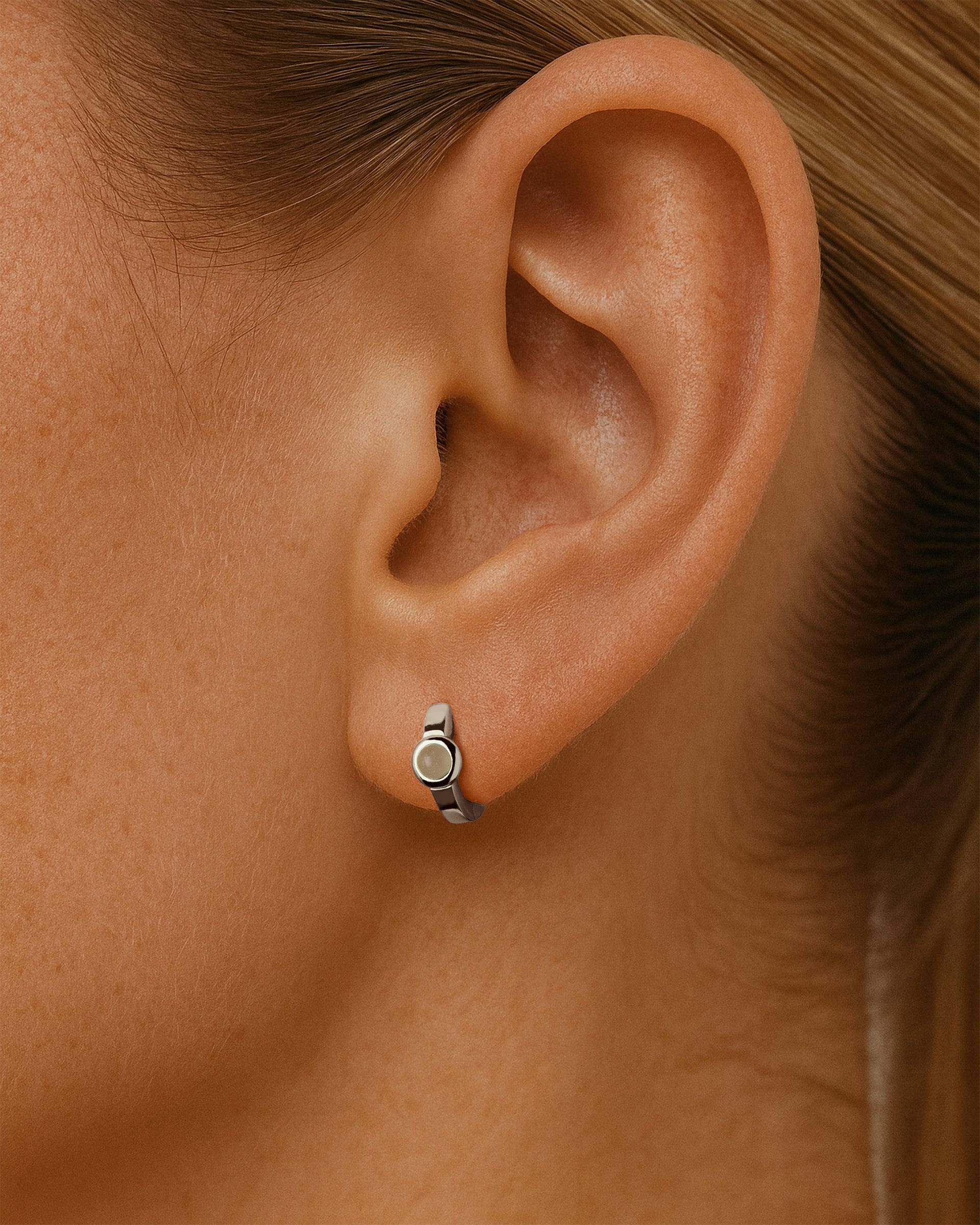 Chalcedony Huggie Hoops in Silver — alternate view