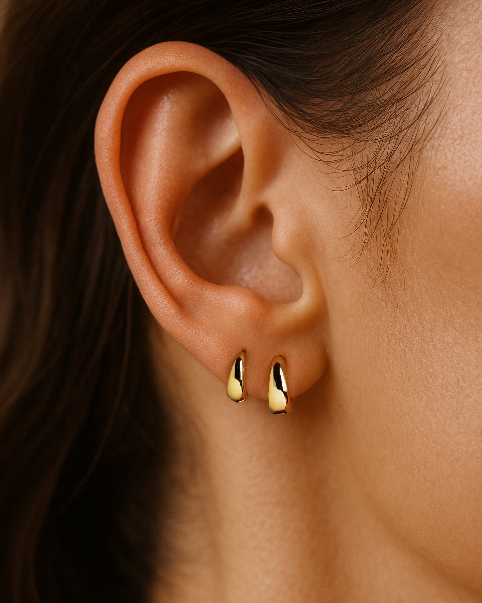 Tiny Chunky Teardrop Hoops 7mm in Gold — alternate view