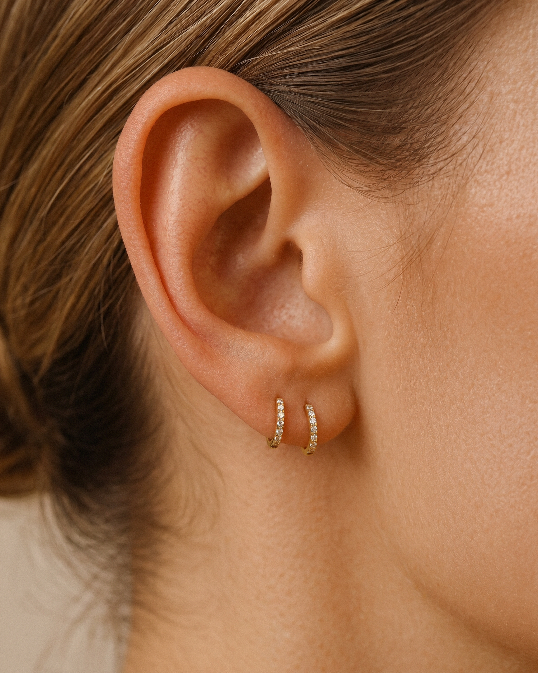 Classic Mini Pave Huggie Hoops in Gold — Crystal — alternate view