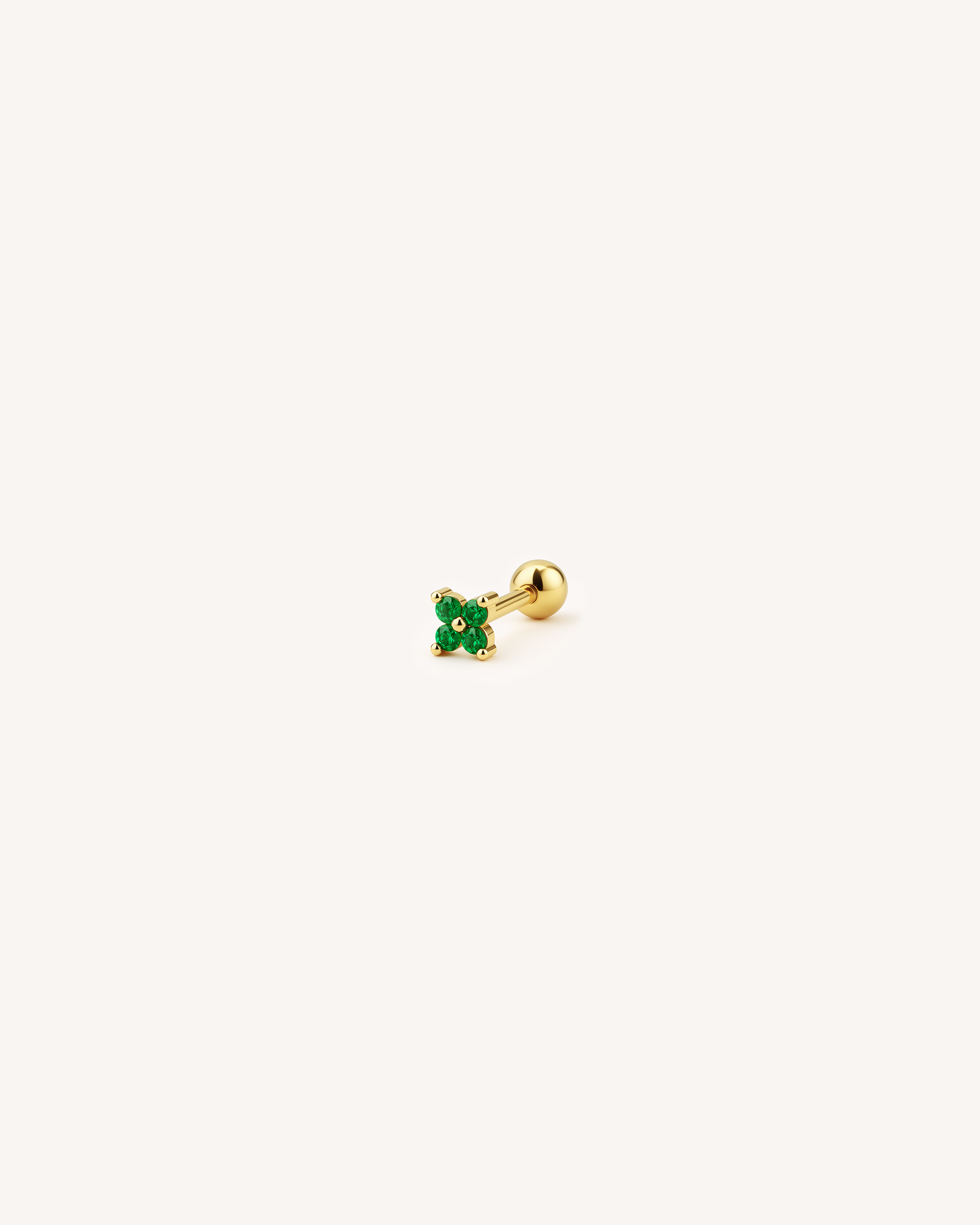 Flower Barbell Stud in Gold — Emerald