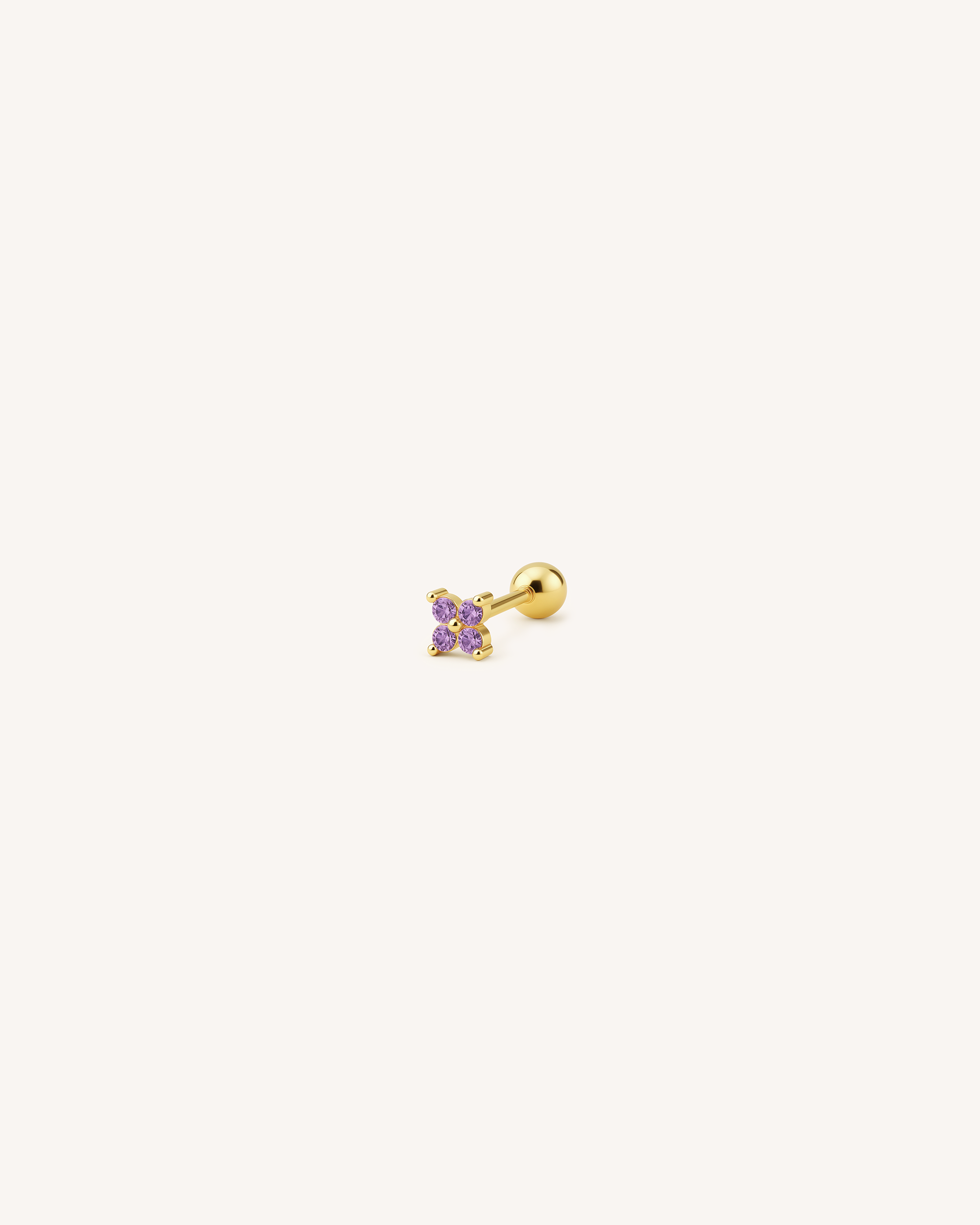 Flower Barbell Stud in Gold — Amethyst