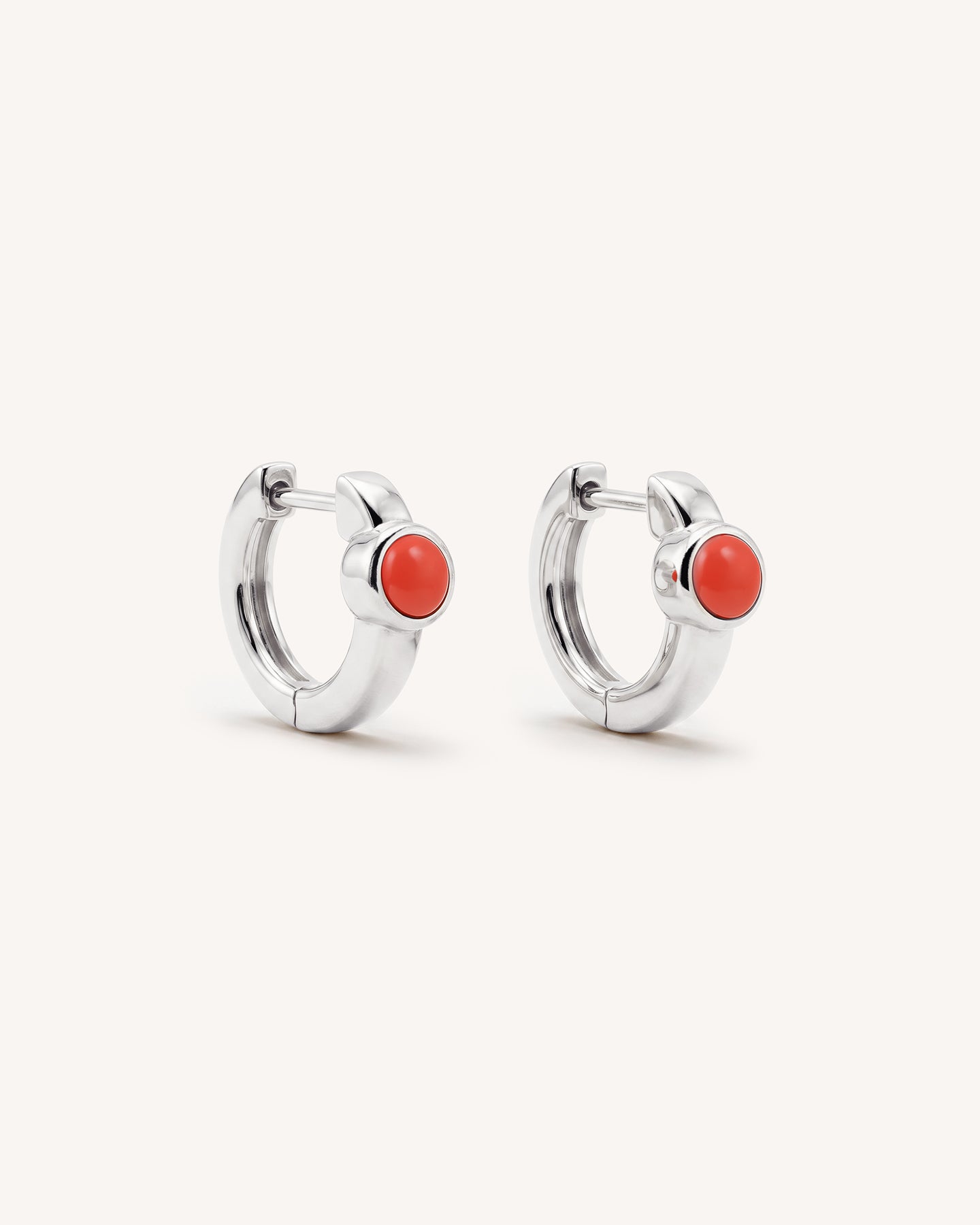 Coral Huggie Hoops in Silver