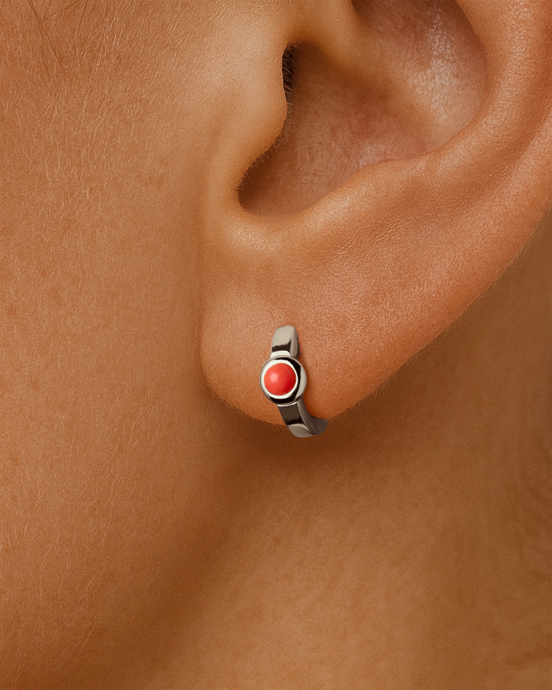 Coral Huggie Hoops in Silver — alternate view
