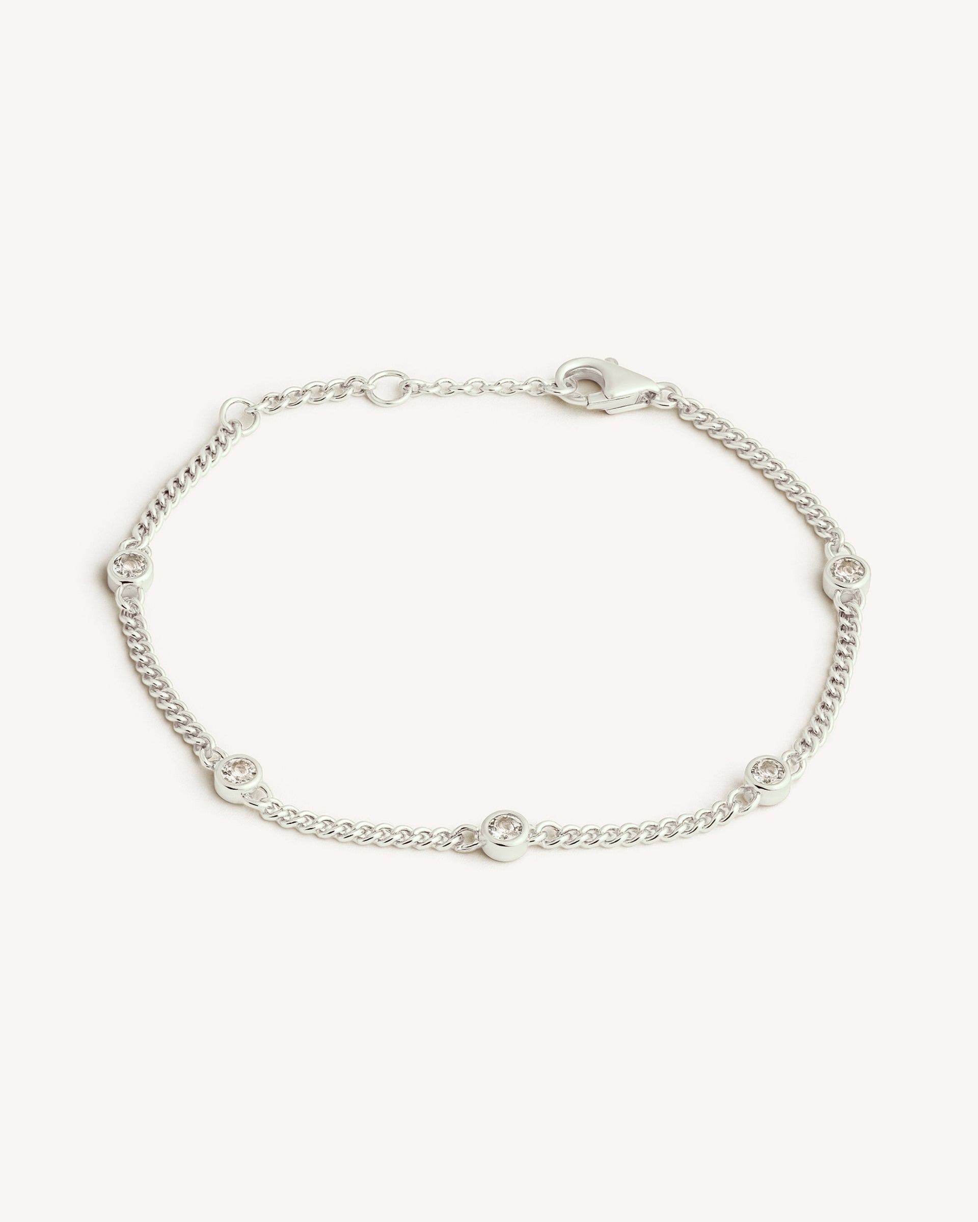 Curb Chain 5-Bezel Bracelet in Silver