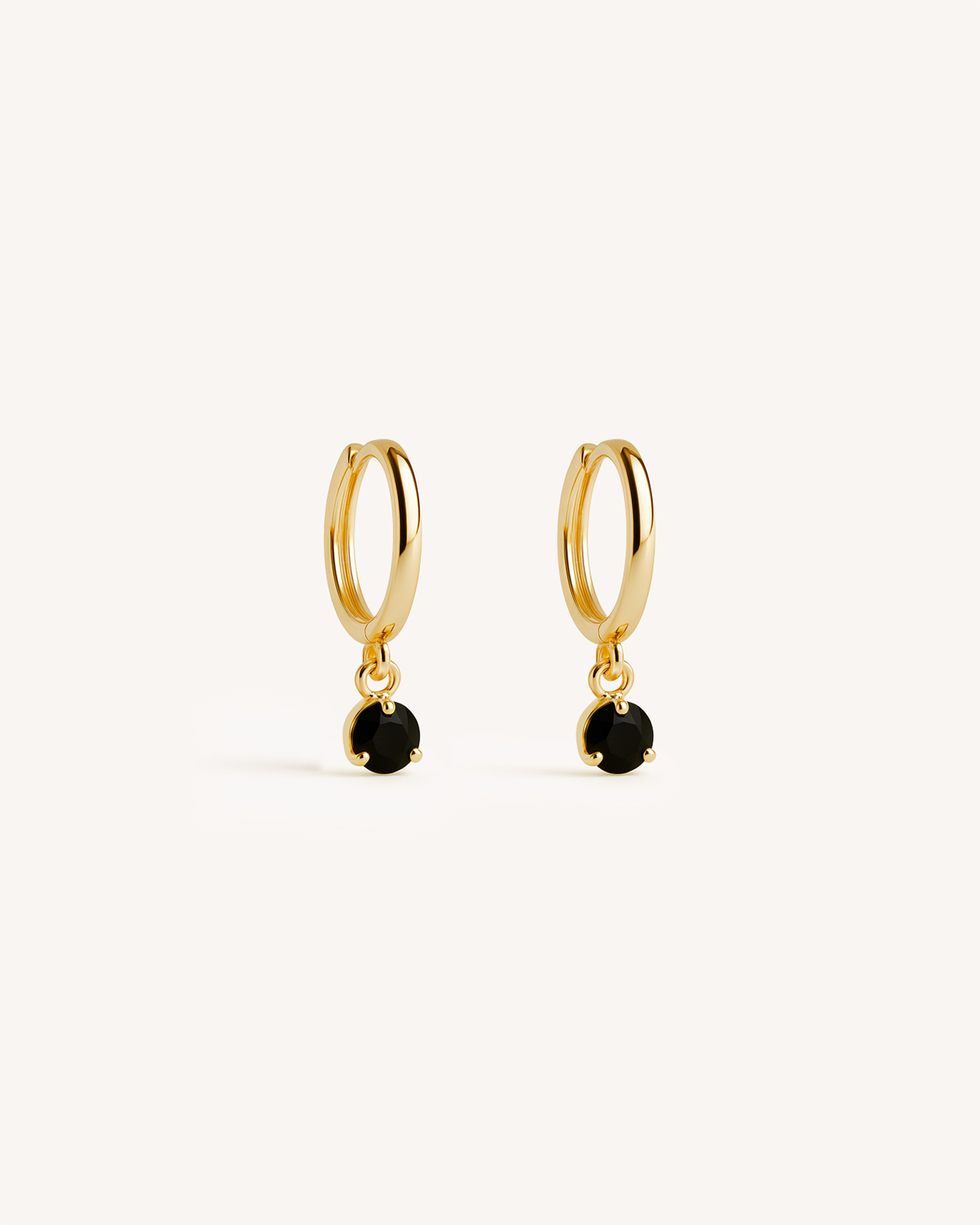Solitaire Dangle Huggie Hoops in Gold — Onyx