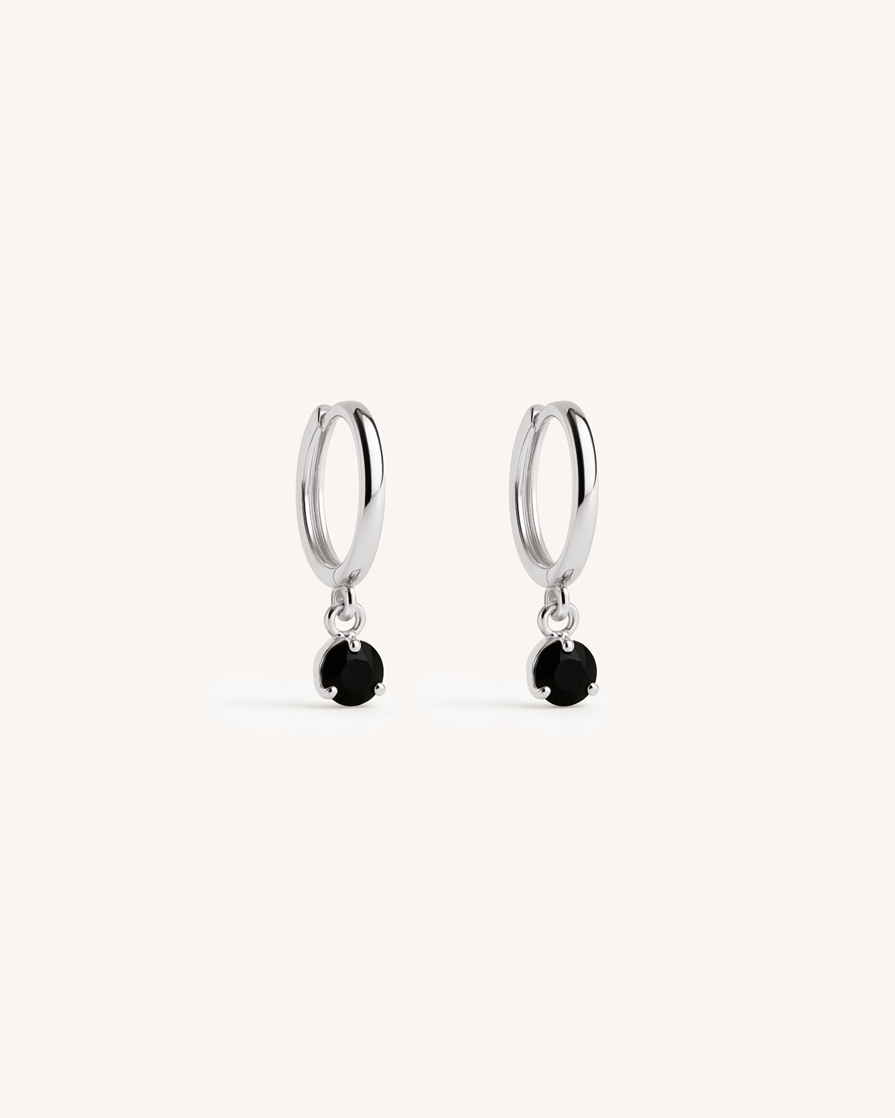 Solitaire Dangle Huggie Hoops in Silver — Onyx