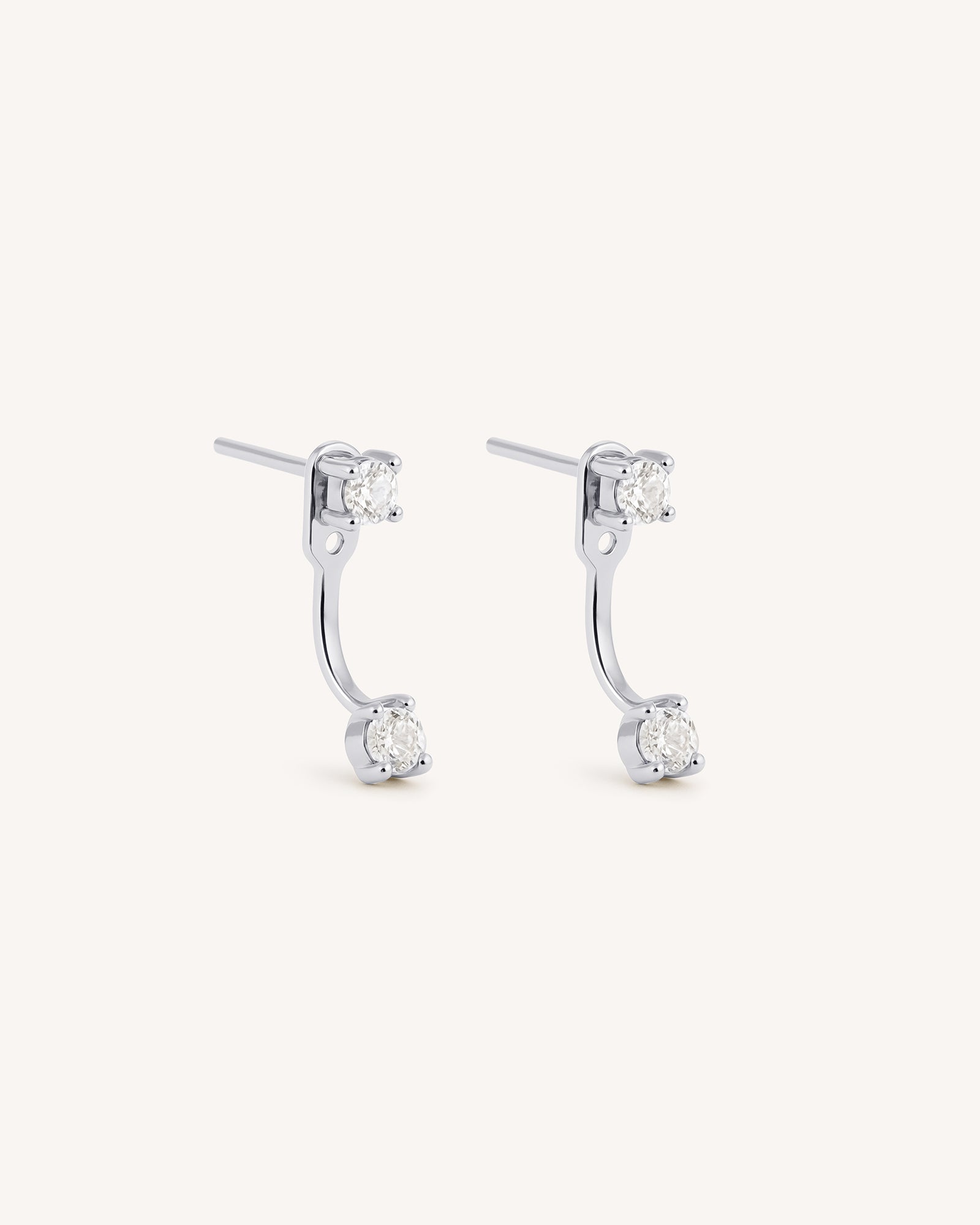 Solitaire Ear Jacket Stud Earrings in Silver