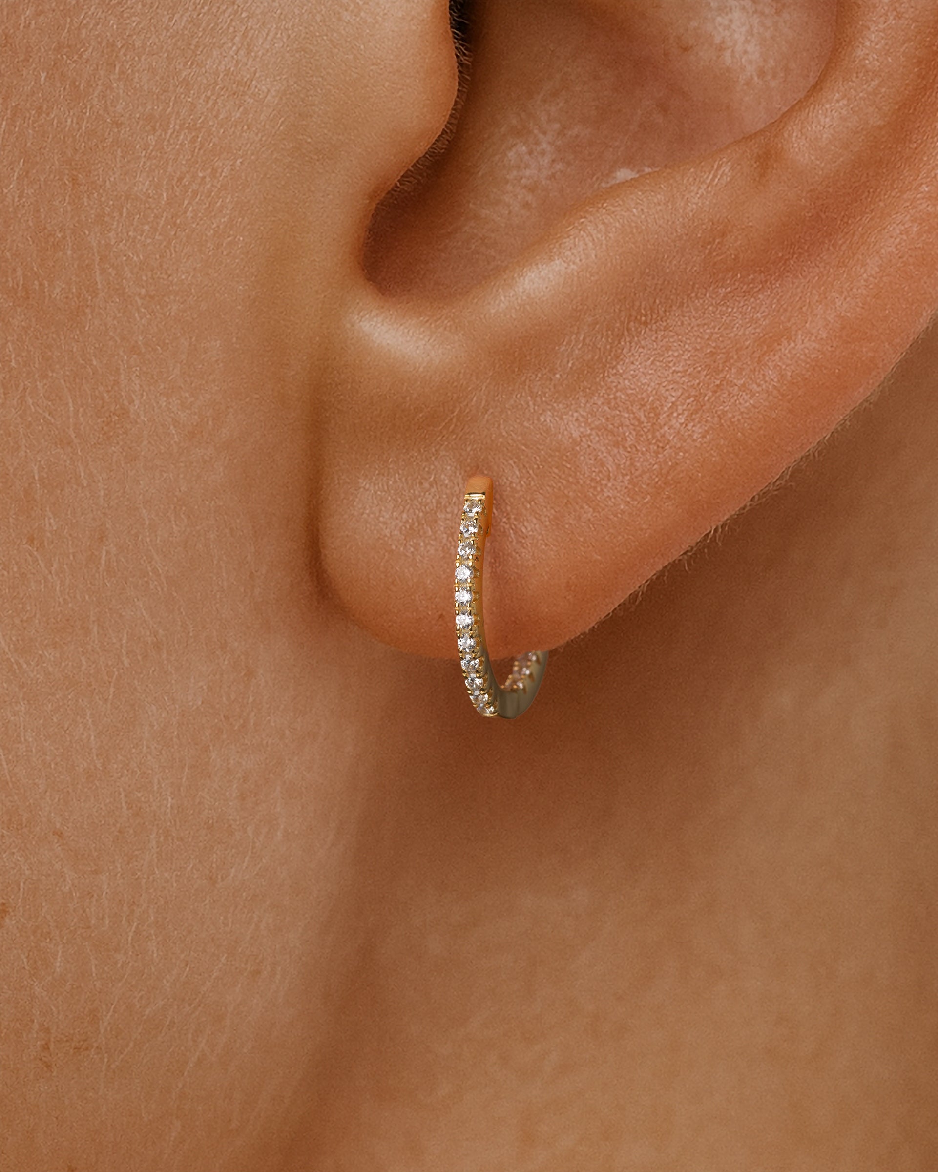 Medium Pave Hoops in Gold — alternate view