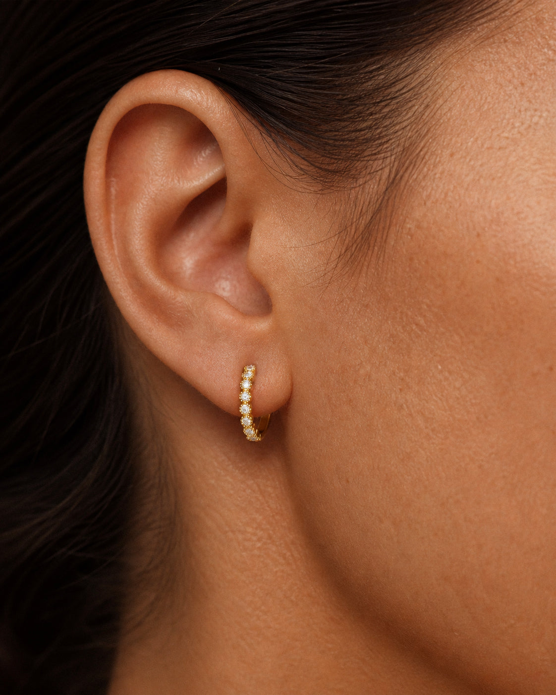 Milgrain Hoops in Gold — alternate view